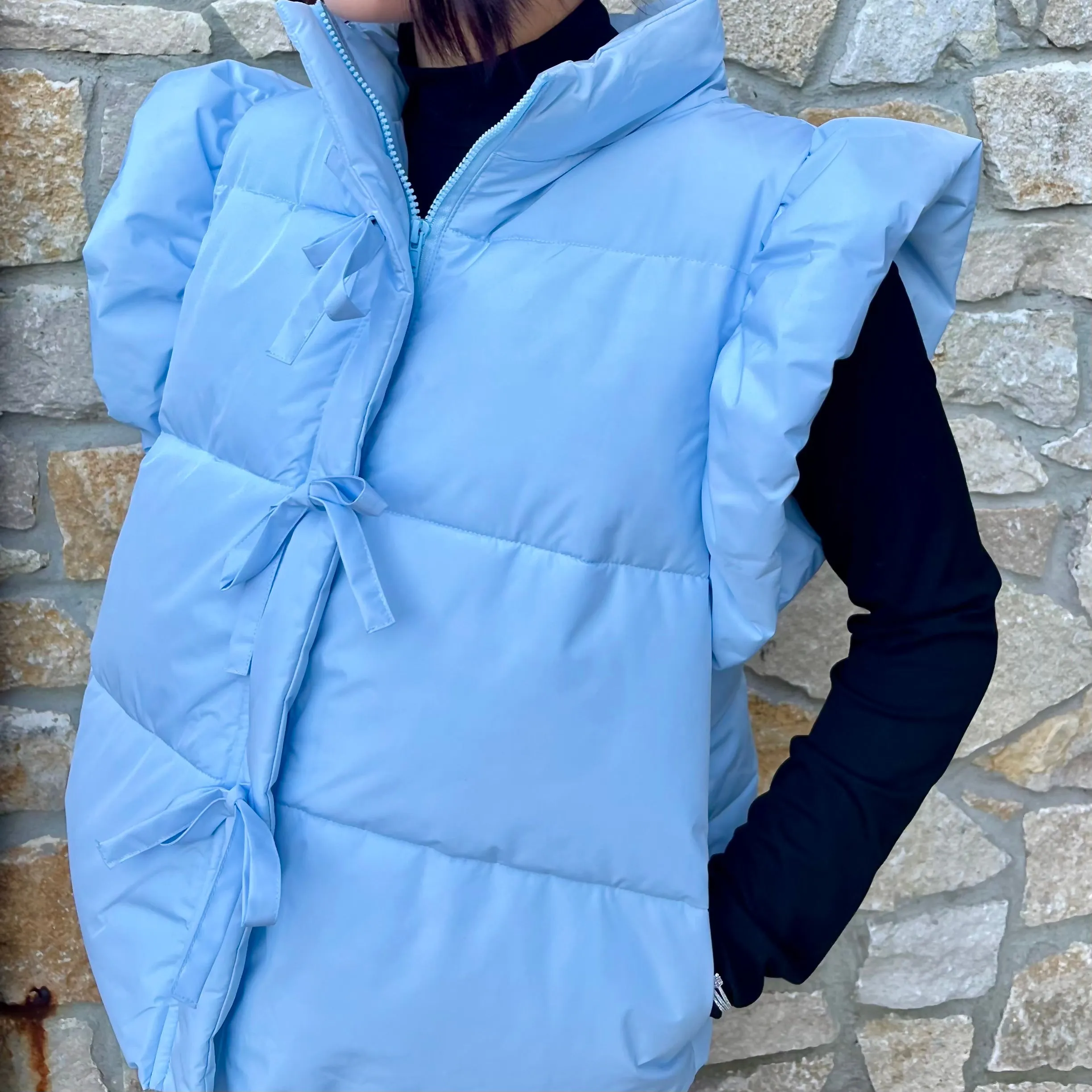 Bundled Up Ruffle Bow Detail Puffer Vest