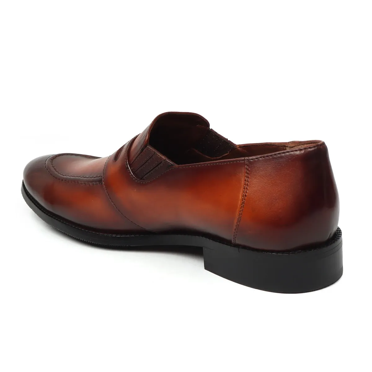 Burnished Tan Genuine Leather Penny Loafers