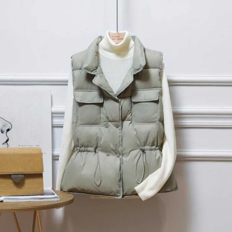 Button Drawstring Waist Quilted Vest Puffer Gilets Sleeveless Bodywarmer