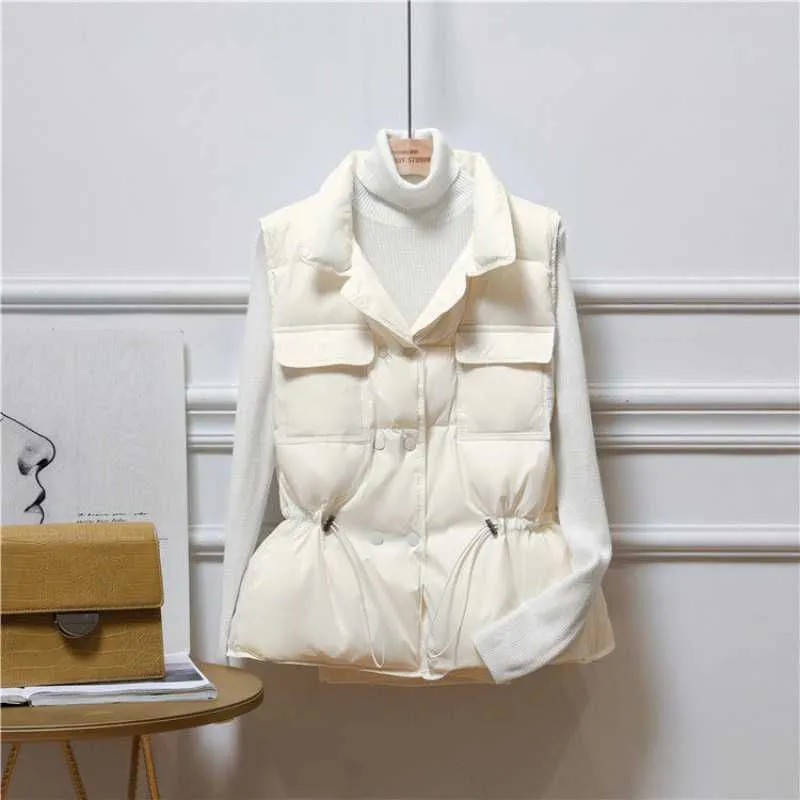 Button Drawstring Waist Quilted Vest Puffer Gilets Sleeveless Bodywarmer