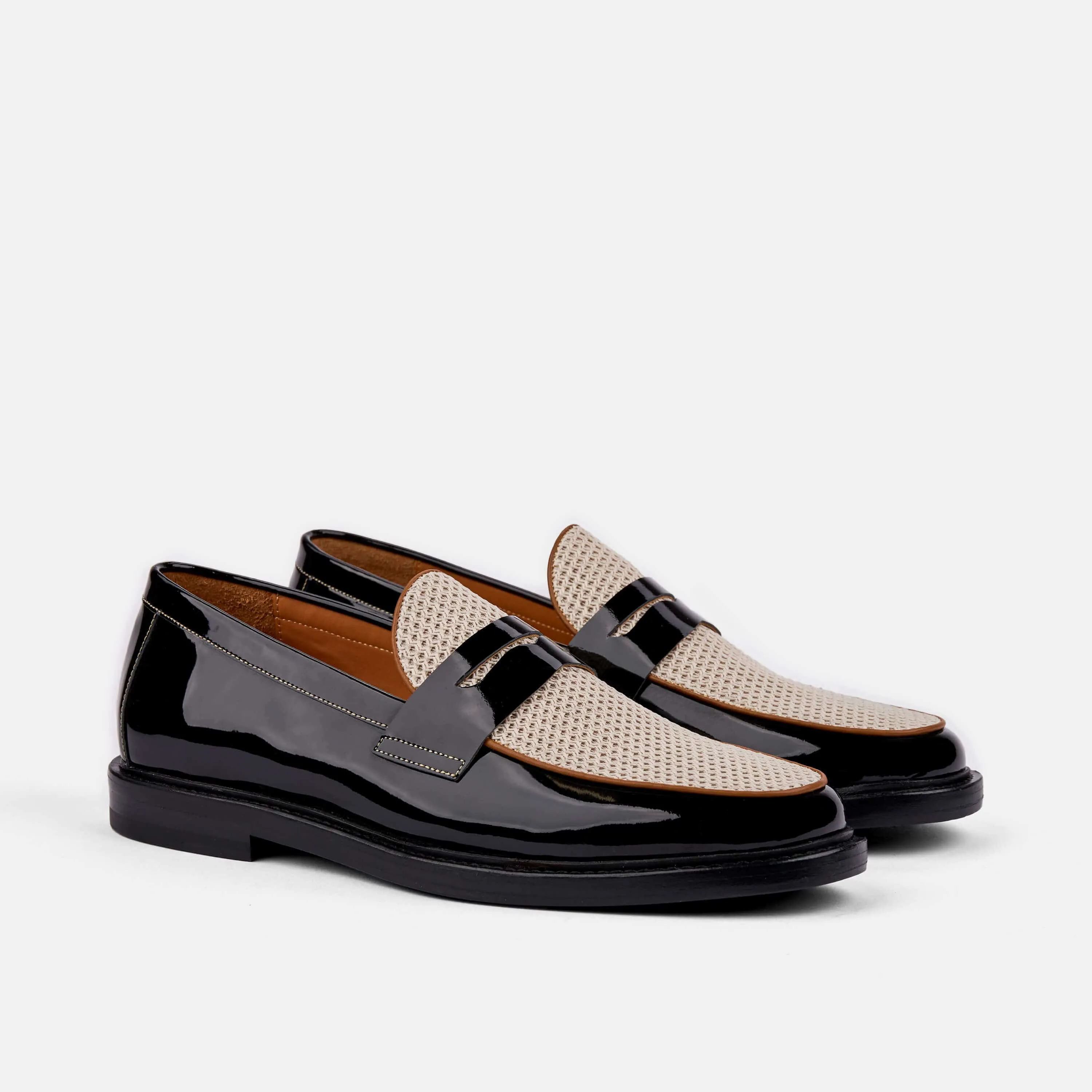 Calum Black/White Leather Penny Loafers