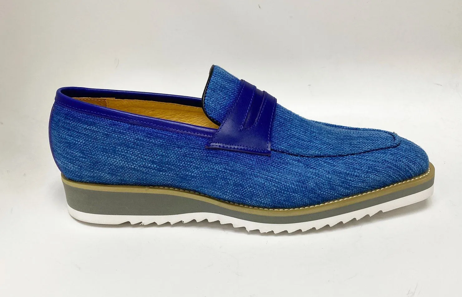 Canvas & Calfskin Slip-On Penny Loafer Blue