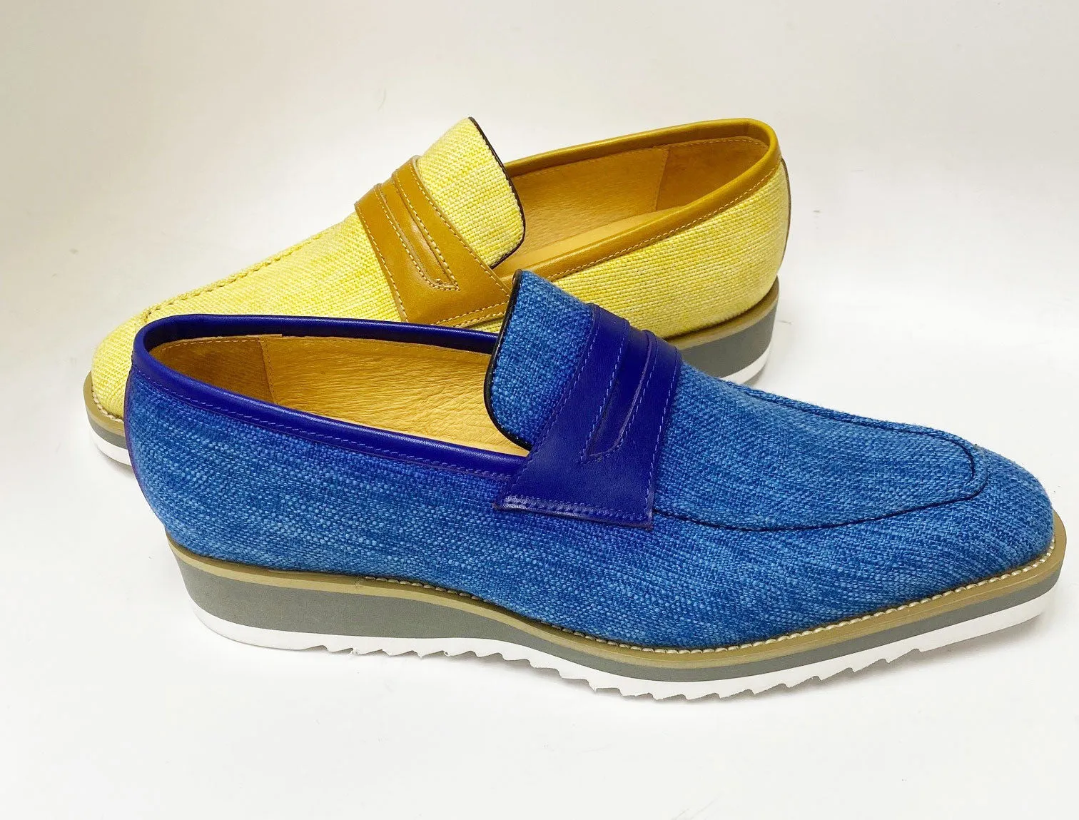 Canvas & Calfskin Slip-On Penny Loafer Blue