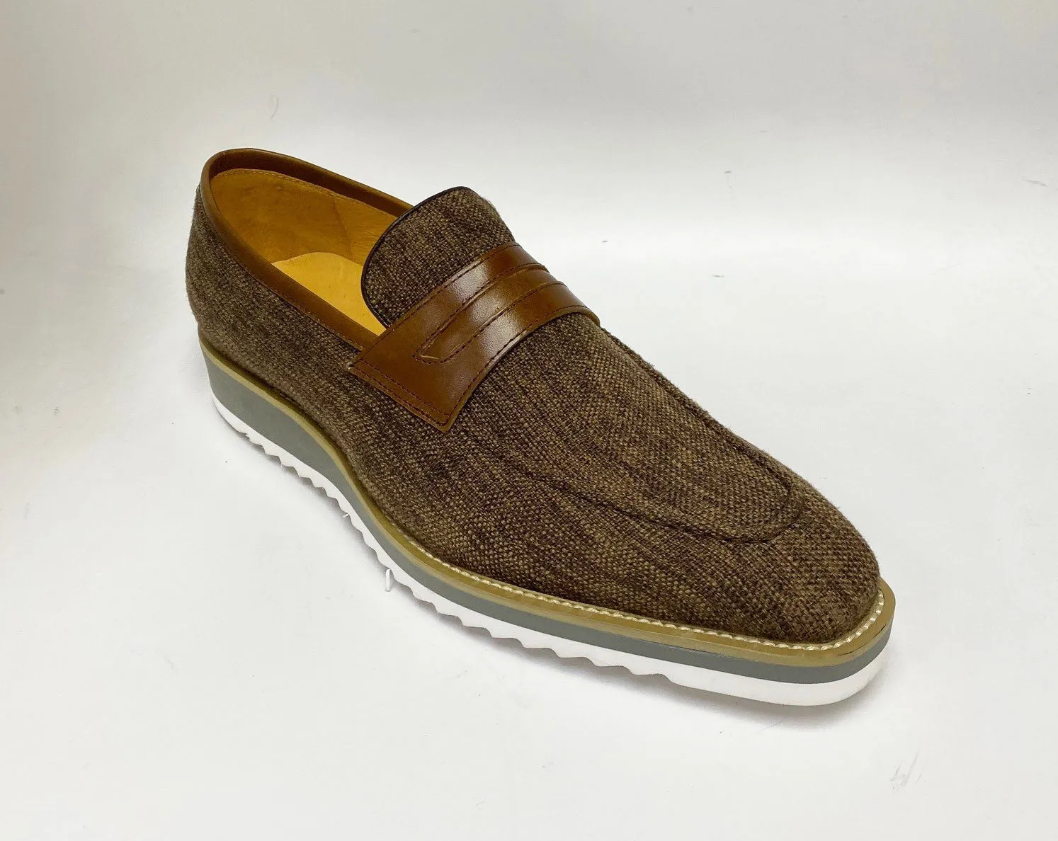 Canvas & Calfskin Slip-On Penny Loafer Brown