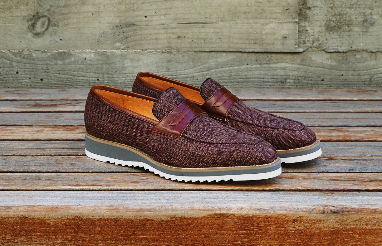 Canvas & Calfskin Slip-On Penny Loafer Brown