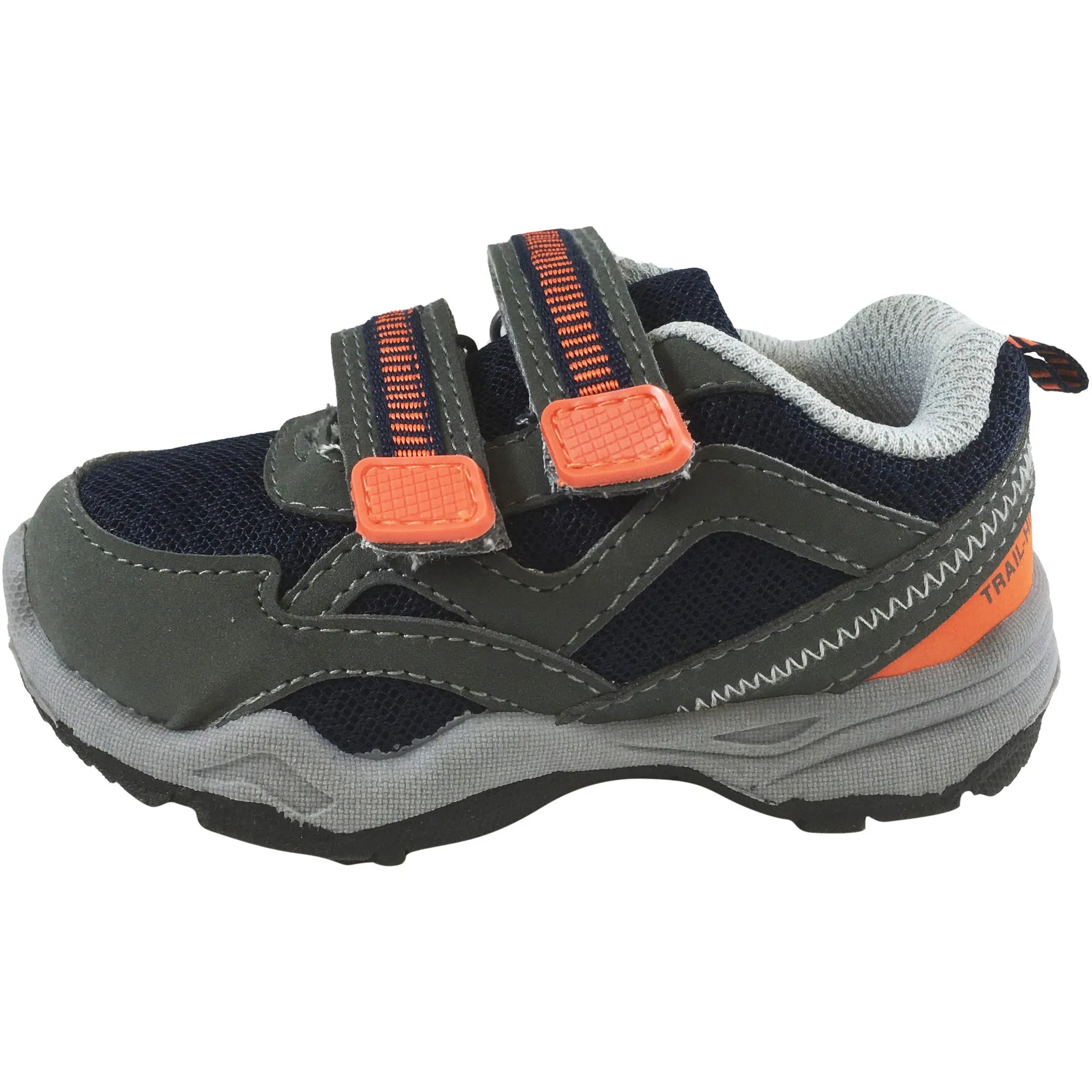 Carter's Boy's Grey Navy Orange Wavy Trail Hiker Double Hook and Loop Sneaker