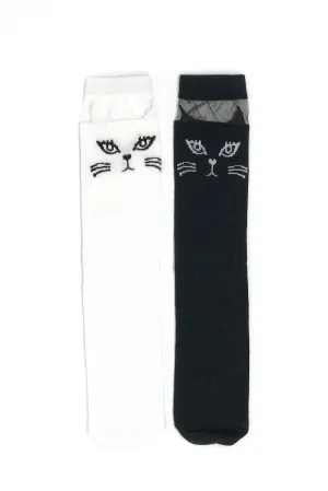 Cat Knee High Socks - Black & White