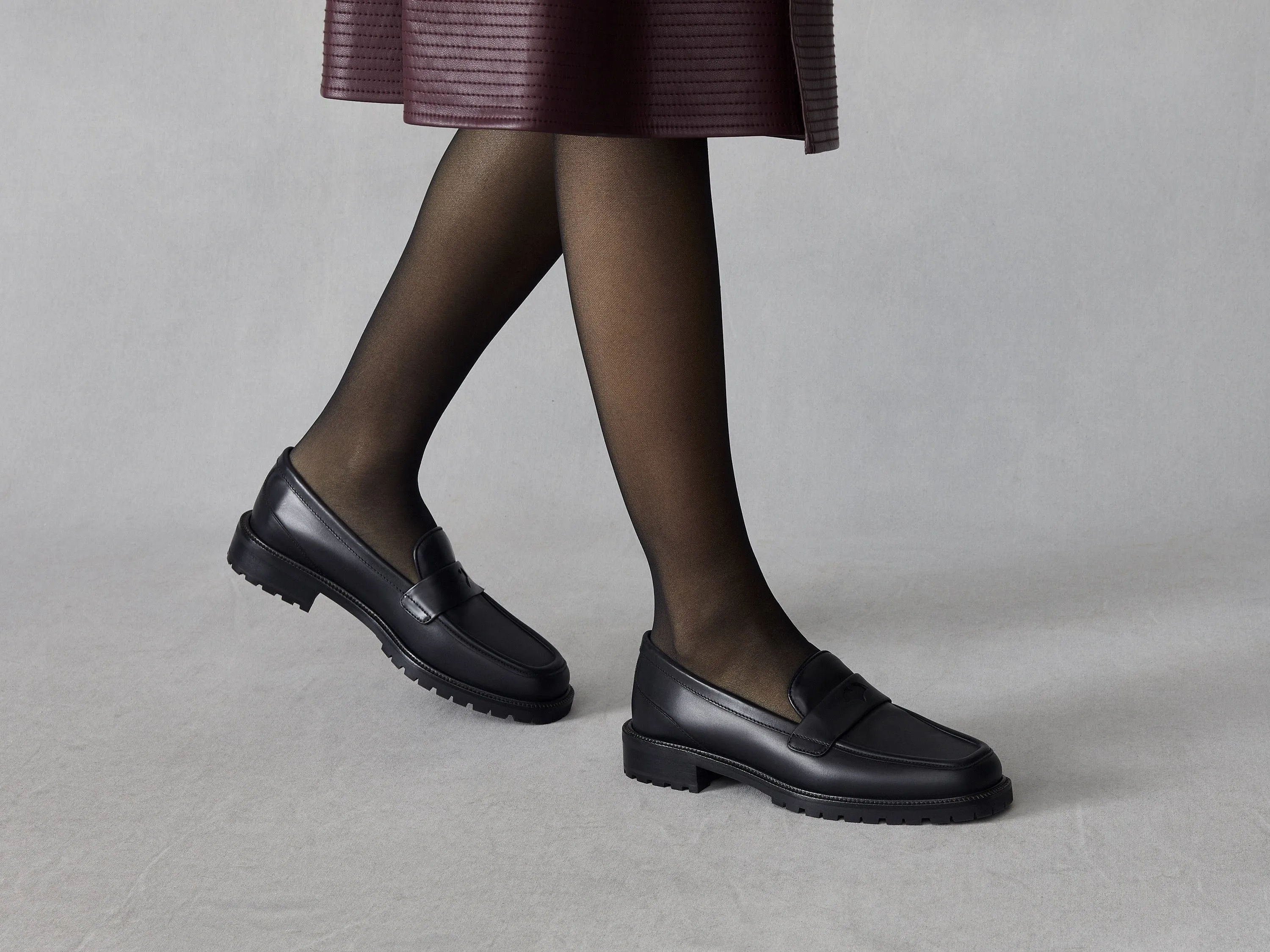 Charlotte Penny Loafers in Black Calf with Rubber Sole