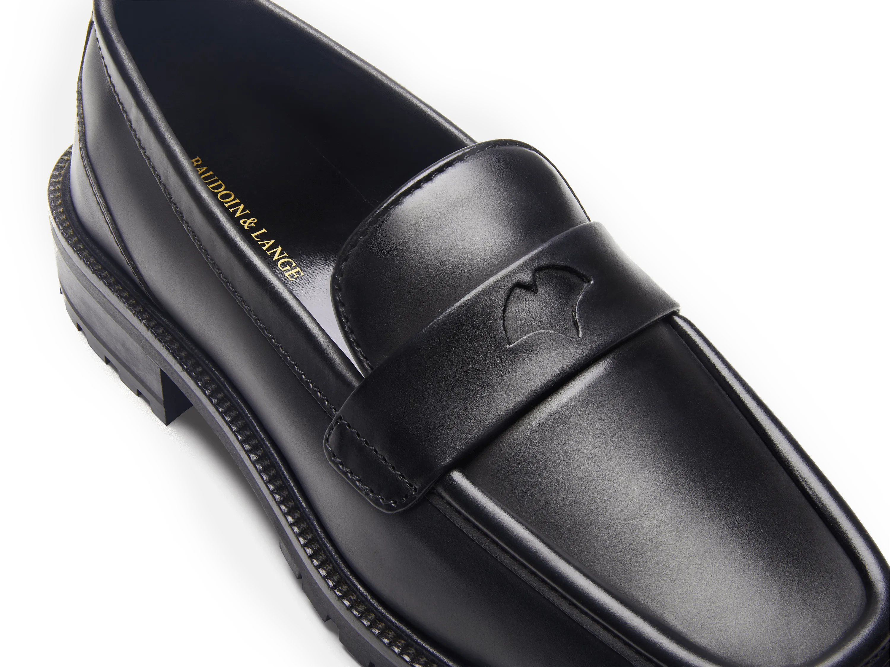 Charlotte Penny Loafers in Black Calf with Rubber Sole