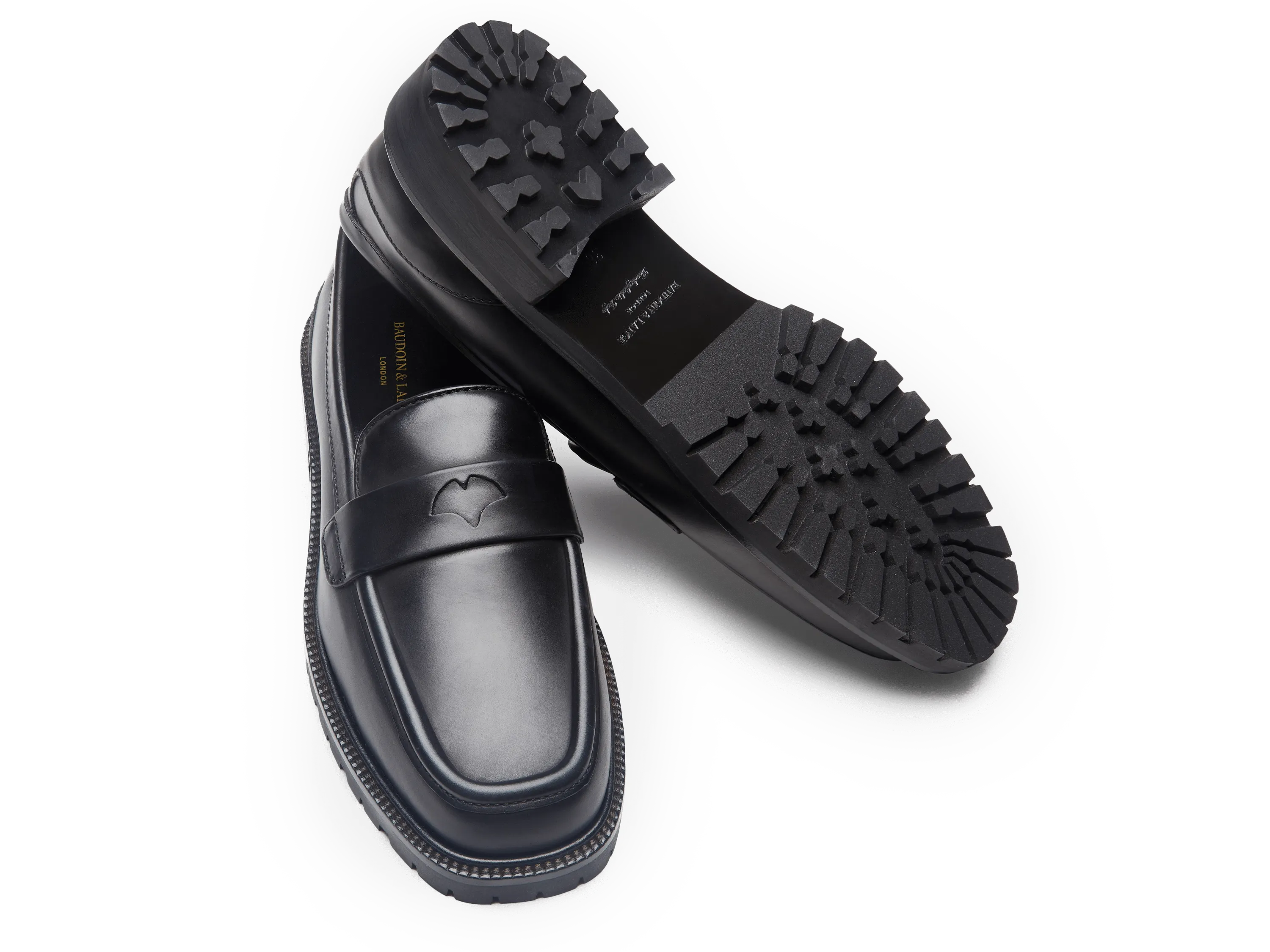 Charlotte Penny Loafers in Black Calf with Rubber Sole