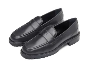 Charlotte Penny Loafers in Black Calf with Rubber Sole