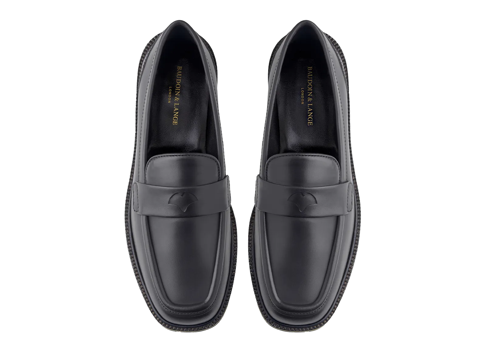 Charlotte Penny Loafers in Black Calf with Rubber Sole