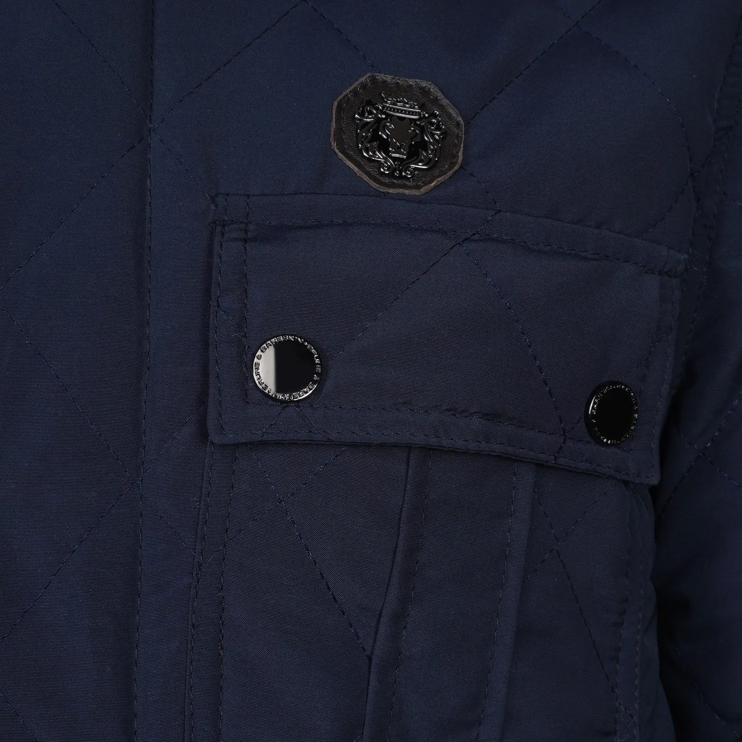 Contrasting Blue Puffer Jacket with Multi Flap Pockets