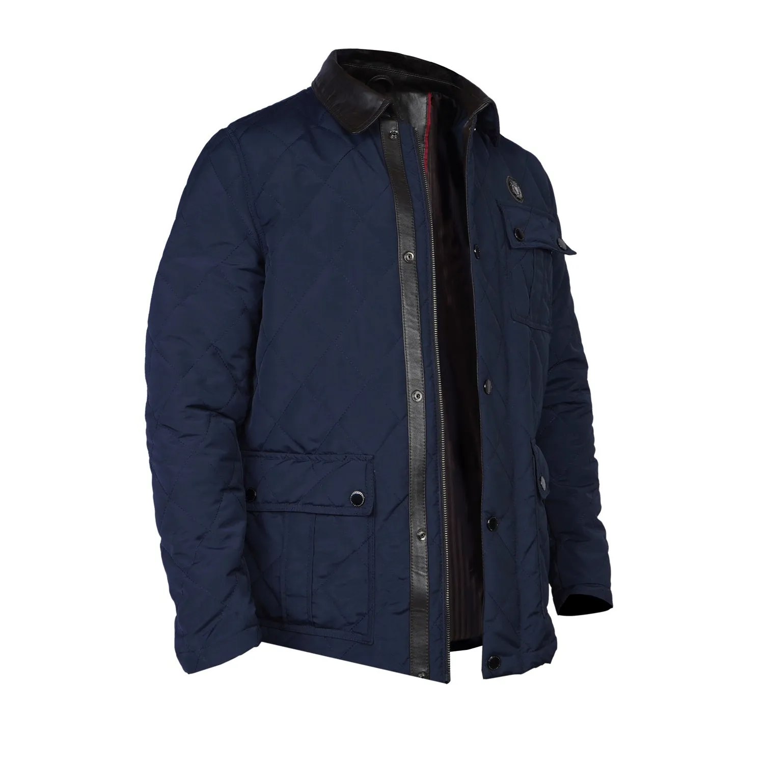 Contrasting Blue Puffer Jacket with Multi Flap Pockets