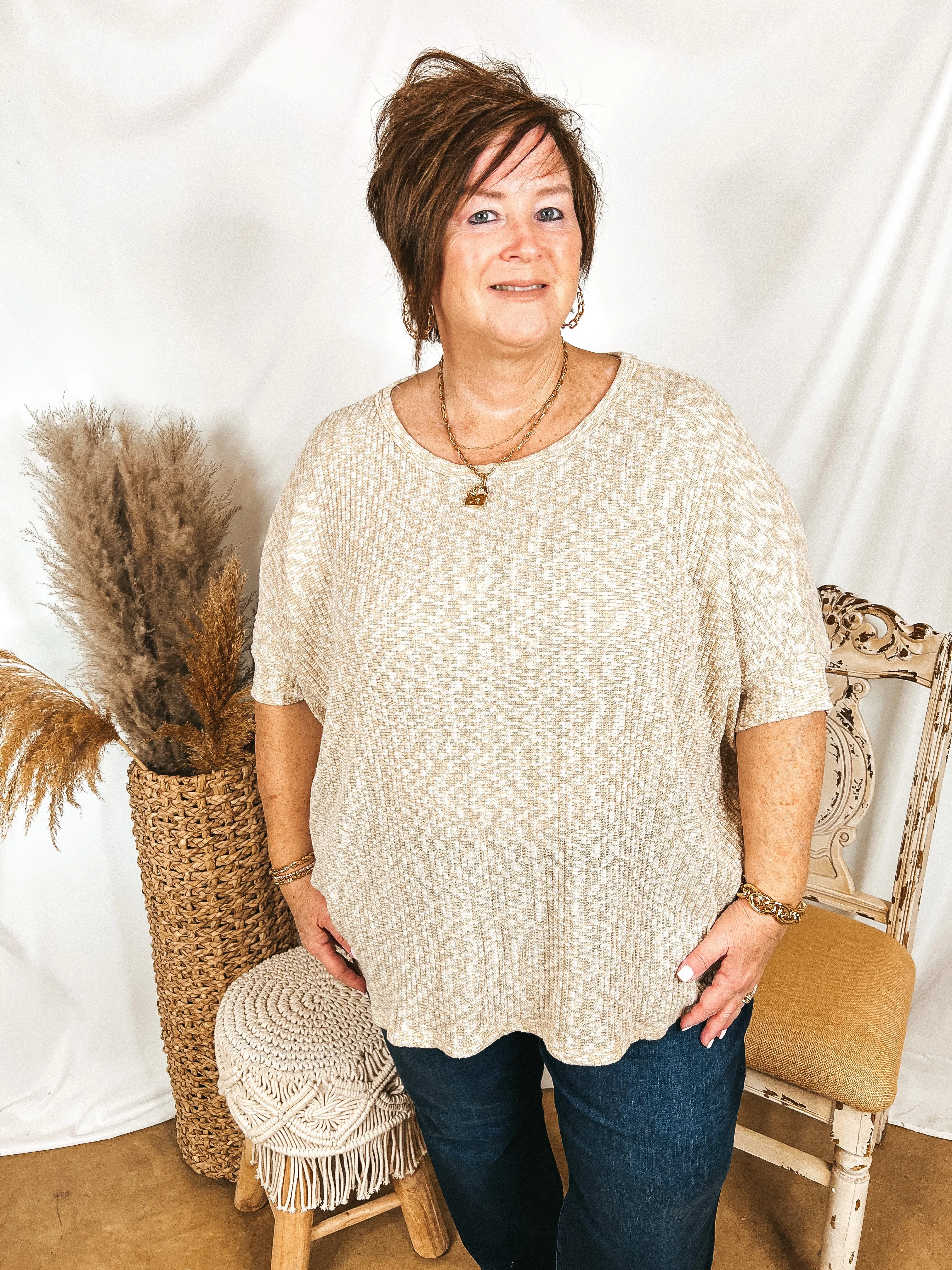 Corner Cafe Ribbed Poncho Top in Oatmeal