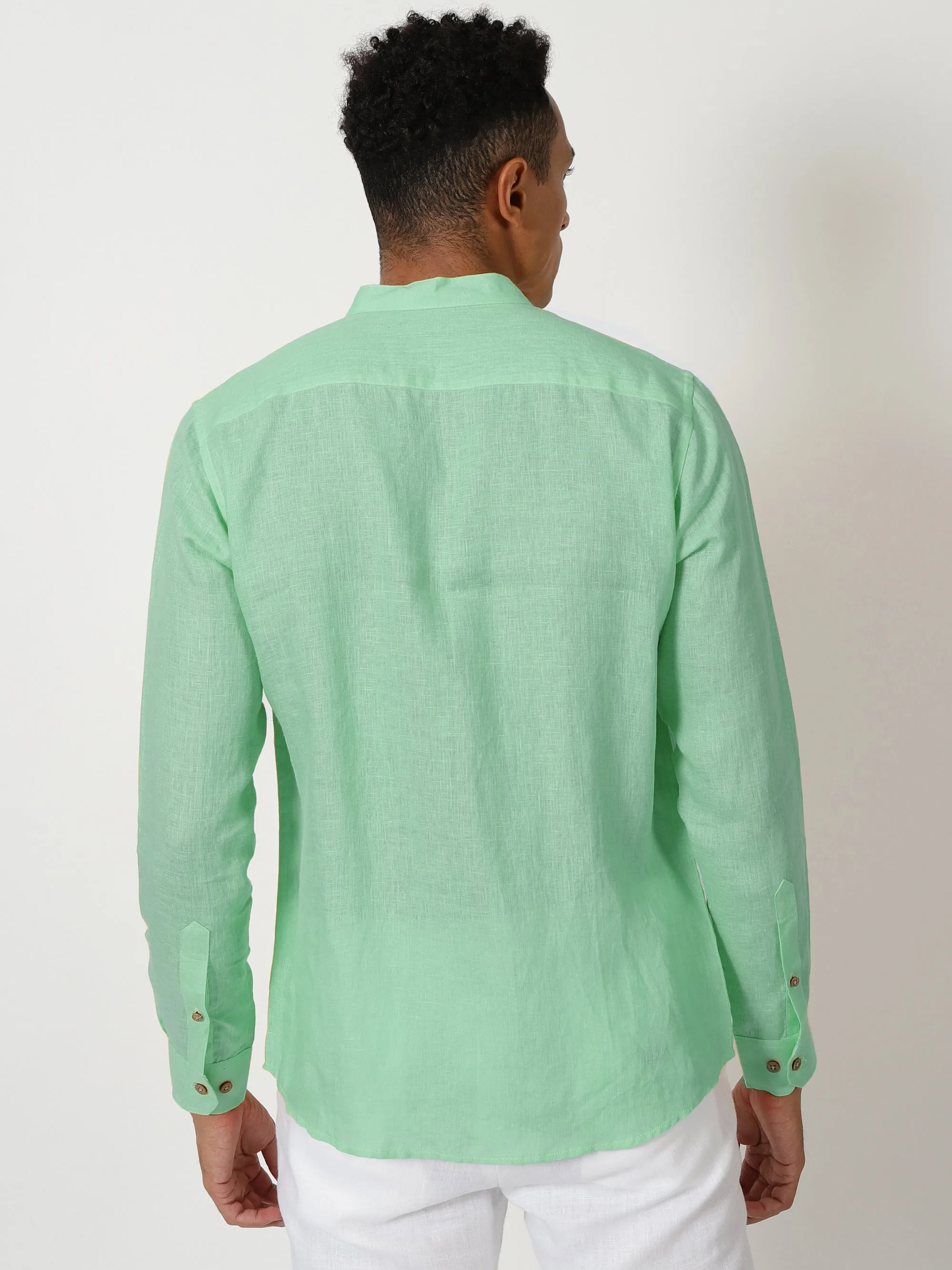 Craig - Pure Linen V Neck Full Sleeve Shirt - Mint Green