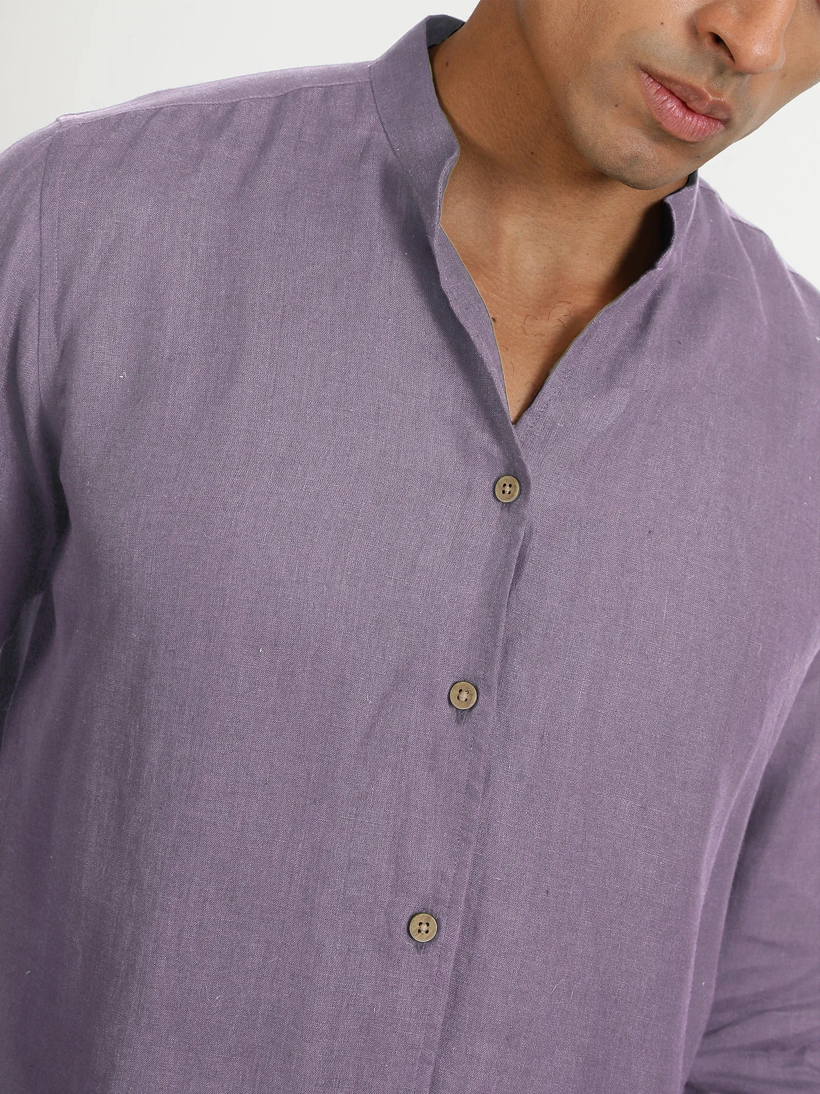 Craig - Pure Linen V Neck Full Sleeve Shirt - Misty Lilac