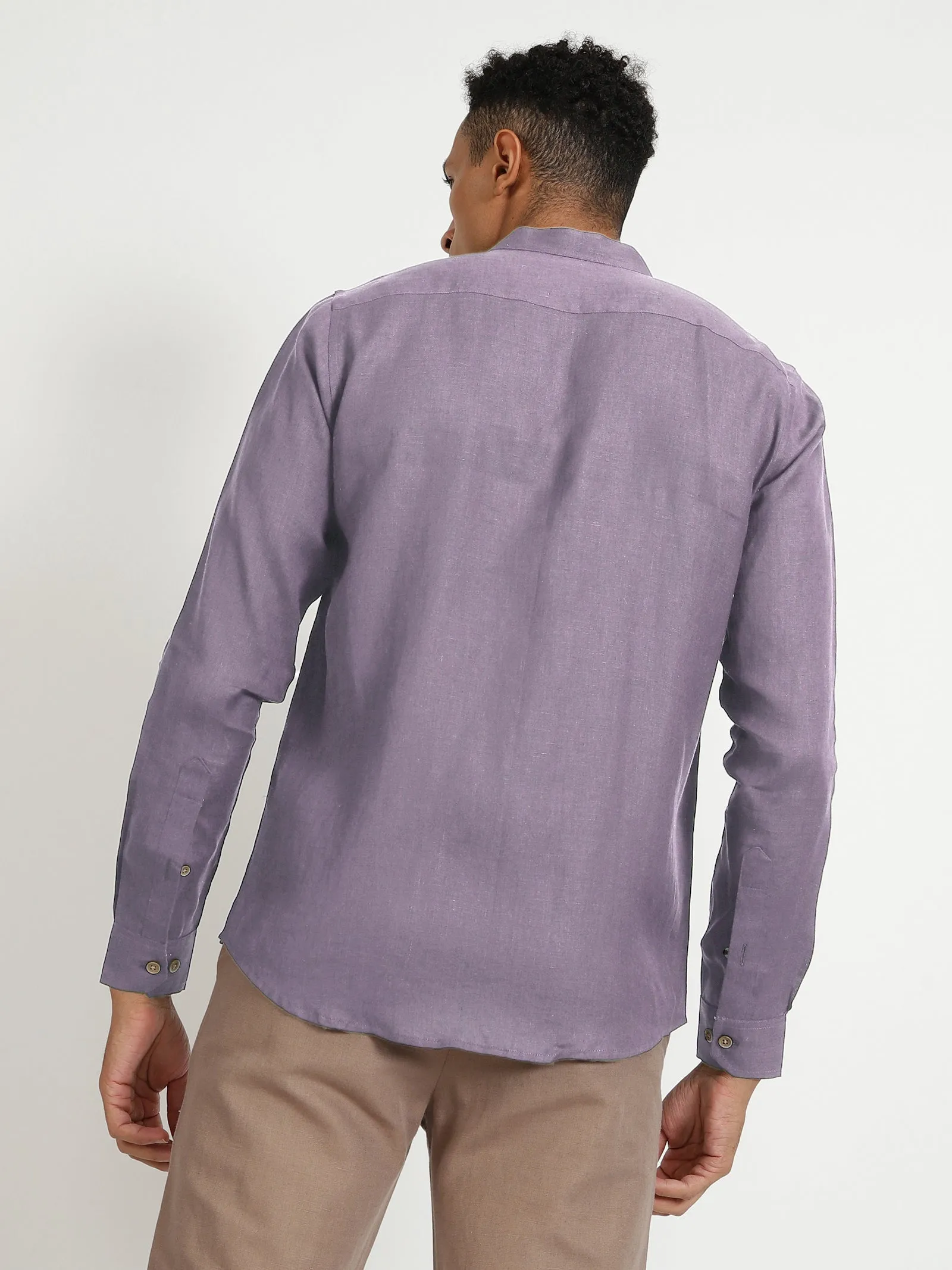 Craig - Pure Linen V Neck Full Sleeve Shirt - Misty Lilac