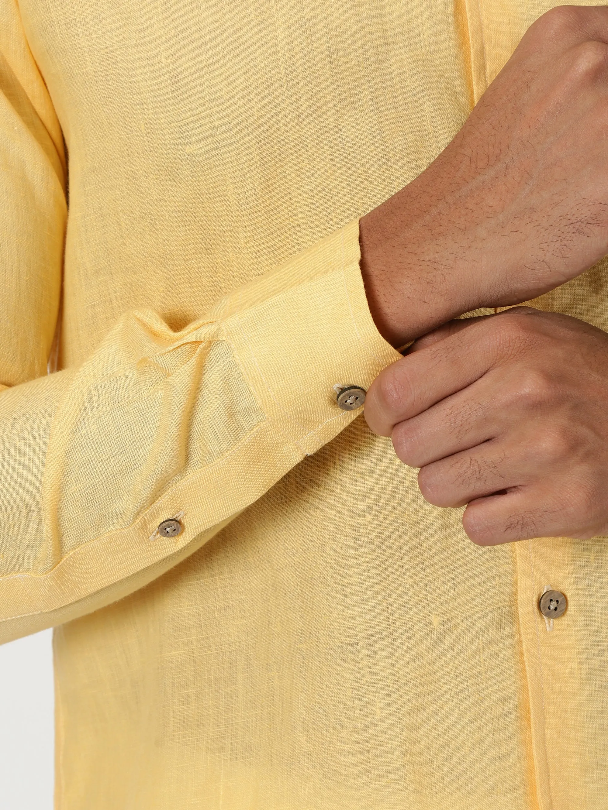 Craig - Pure Linen V Neck Full Sleeve Shirt - Spectra Yellow