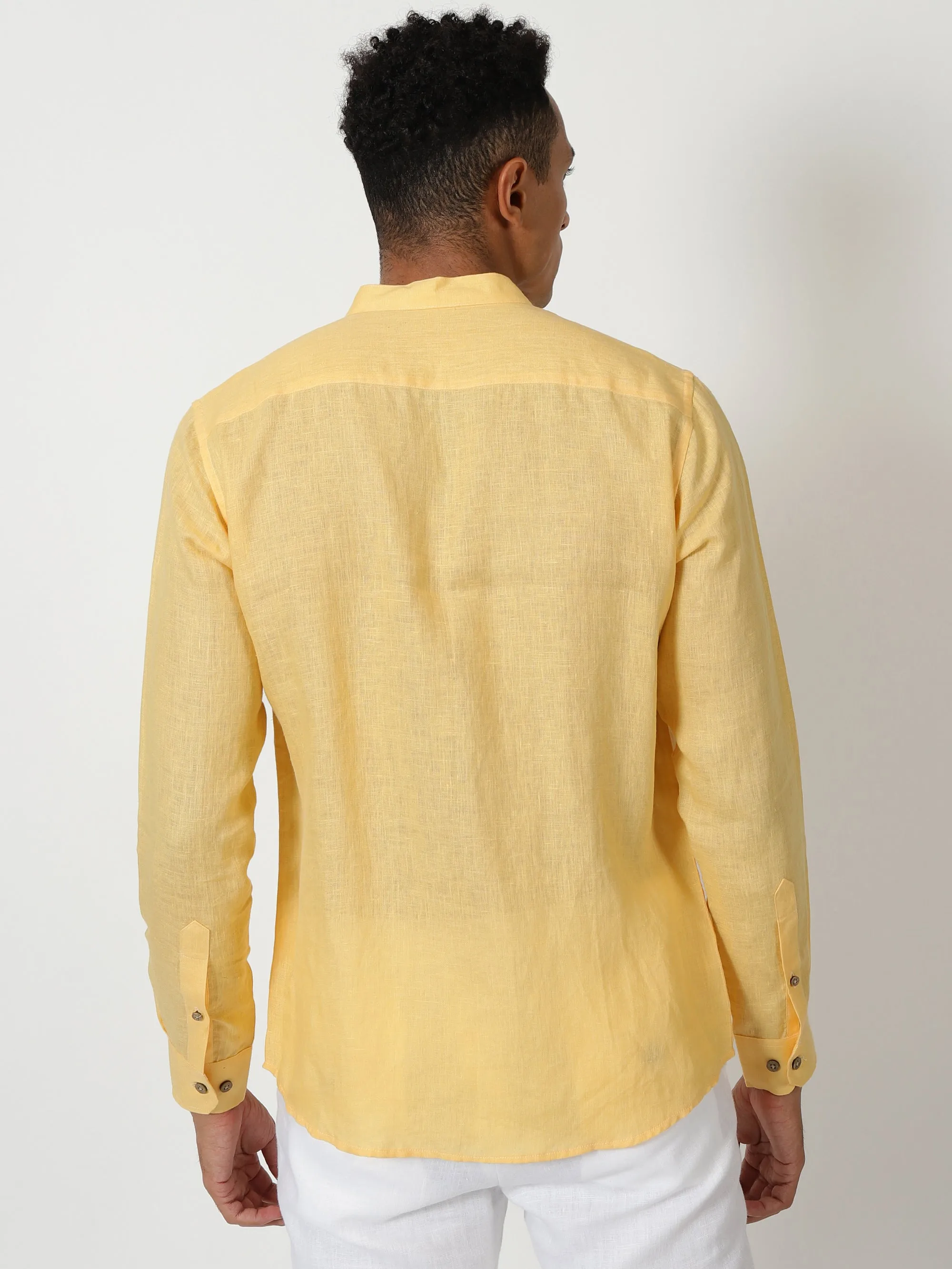 Craig - Pure Linen V Neck Full Sleeve Shirt - Spectra Yellow