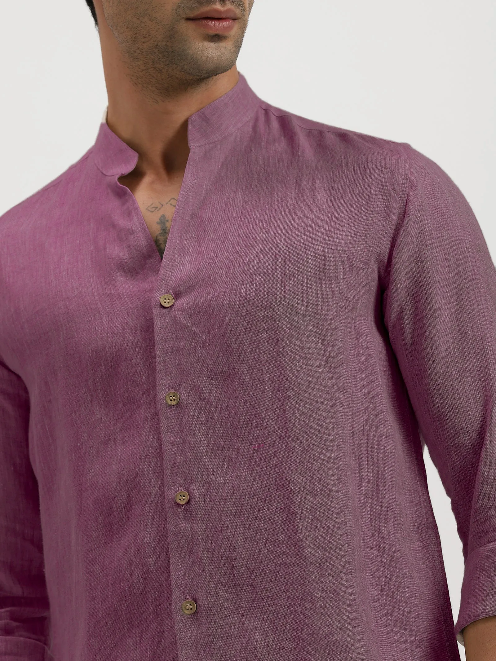 Craig - Pure Linen V Neck Full Sleeve Shirt - Twilight Purple