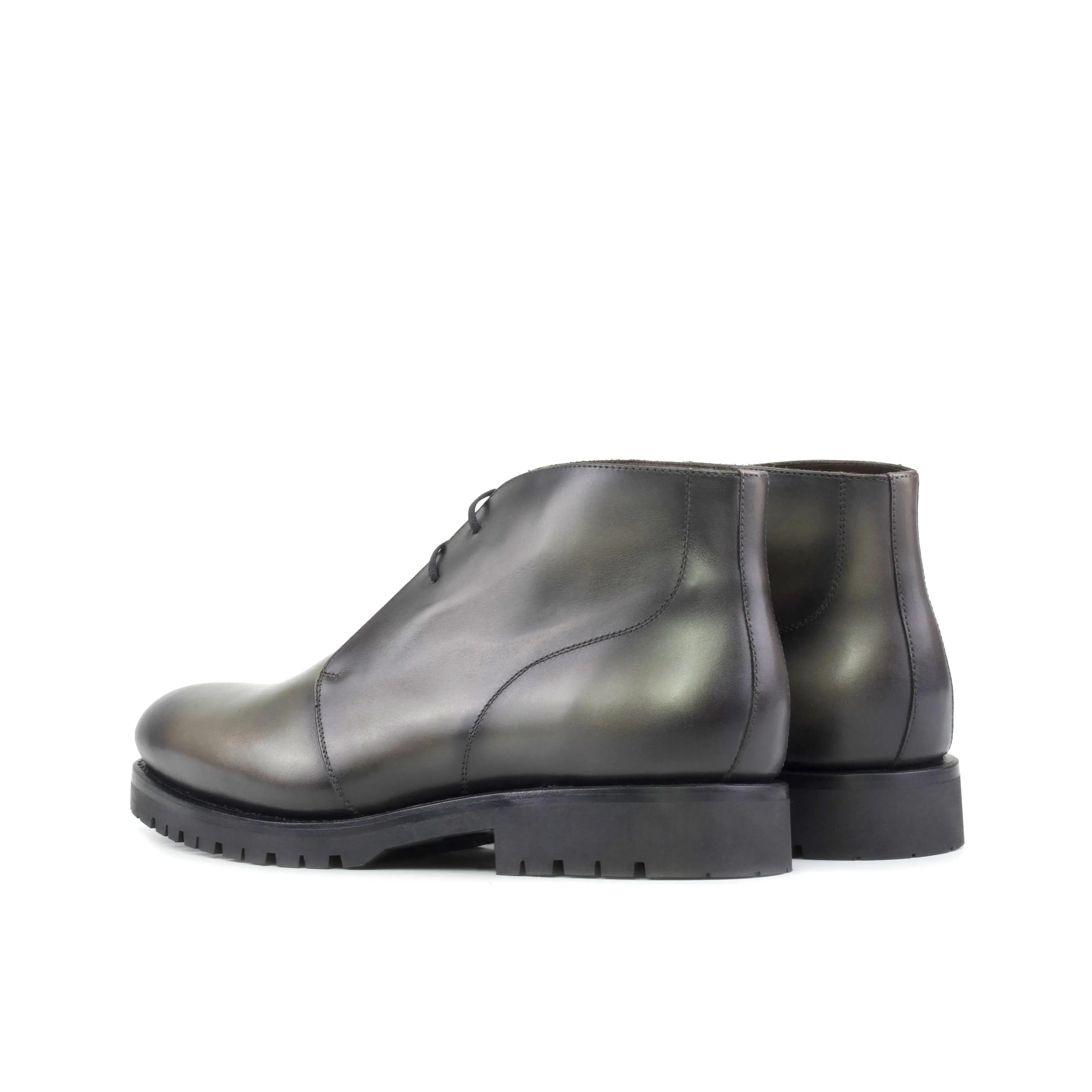 DapperFam Vivace in Grey / Green Men's Italian Leather Chukka