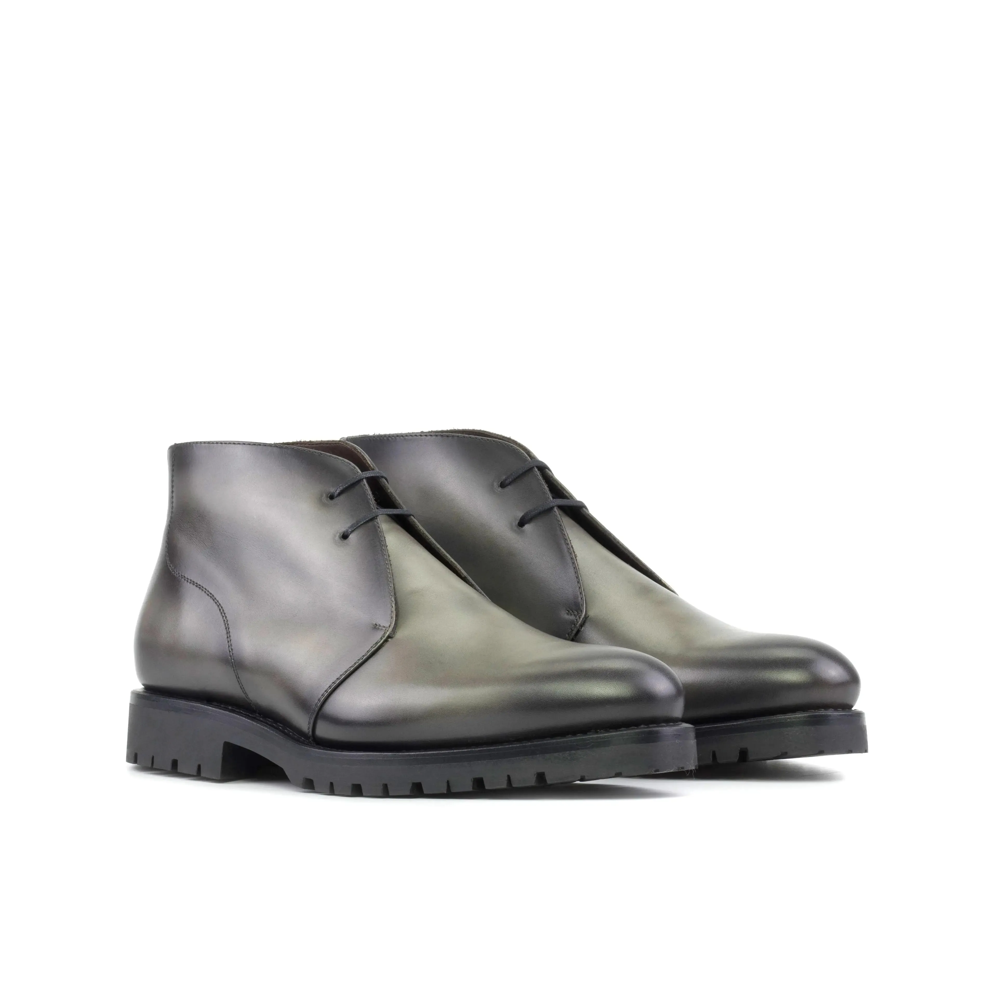 DapperFam Vivace in Grey / Green Men's Italian Leather Chukka