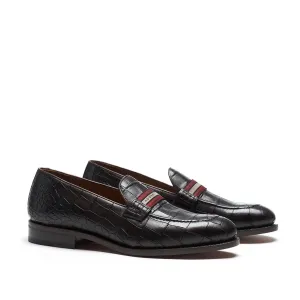 Dark Brown Croco Web Stripe Loafer