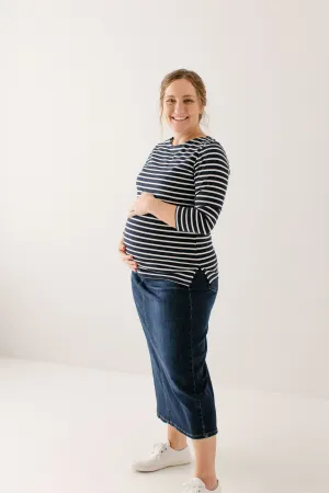 'Denise' Hidden Zipper Stripe Nursing Top in Navy FINAL SALE