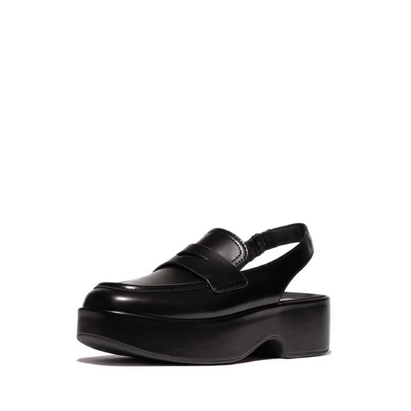 F-Luma Box-Leather Demi-Wedge Slingback Loafers - Black