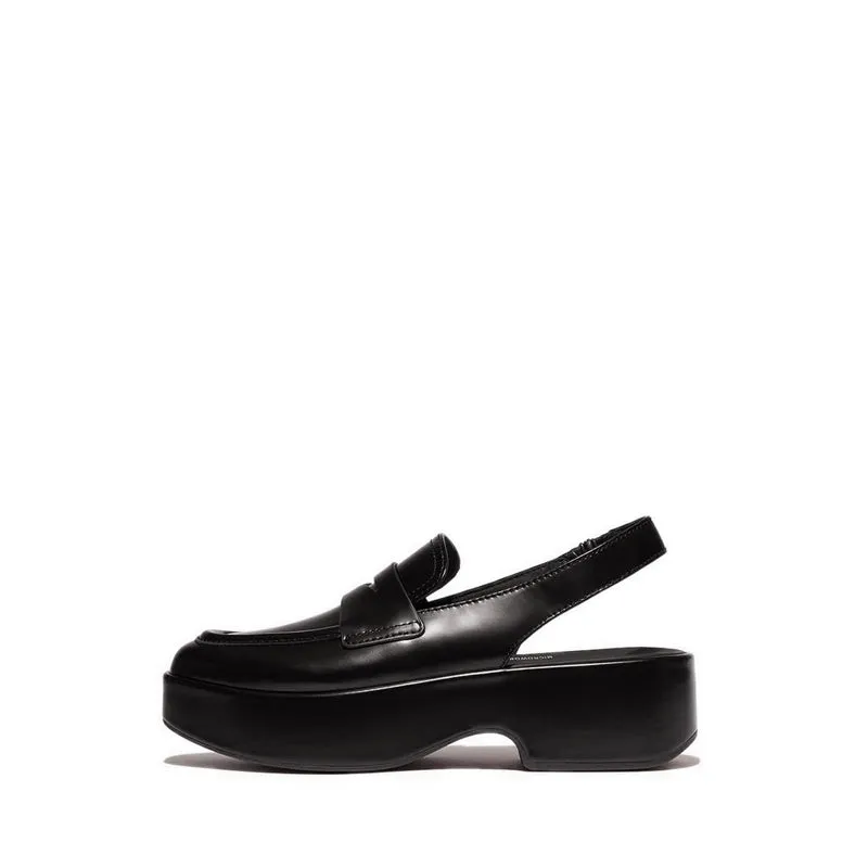 F-Luma Box-Leather Demi-Wedge Slingback Loafers - Black