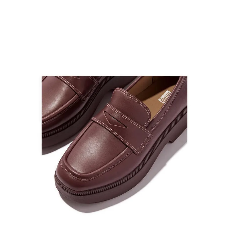 F-Luma Contrast-Stitch Leather Demi-Wedge Loafers