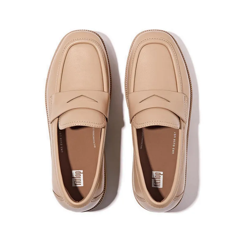 F-Luma Leather Demi-Wedge Penny Loafers - Classic Beige