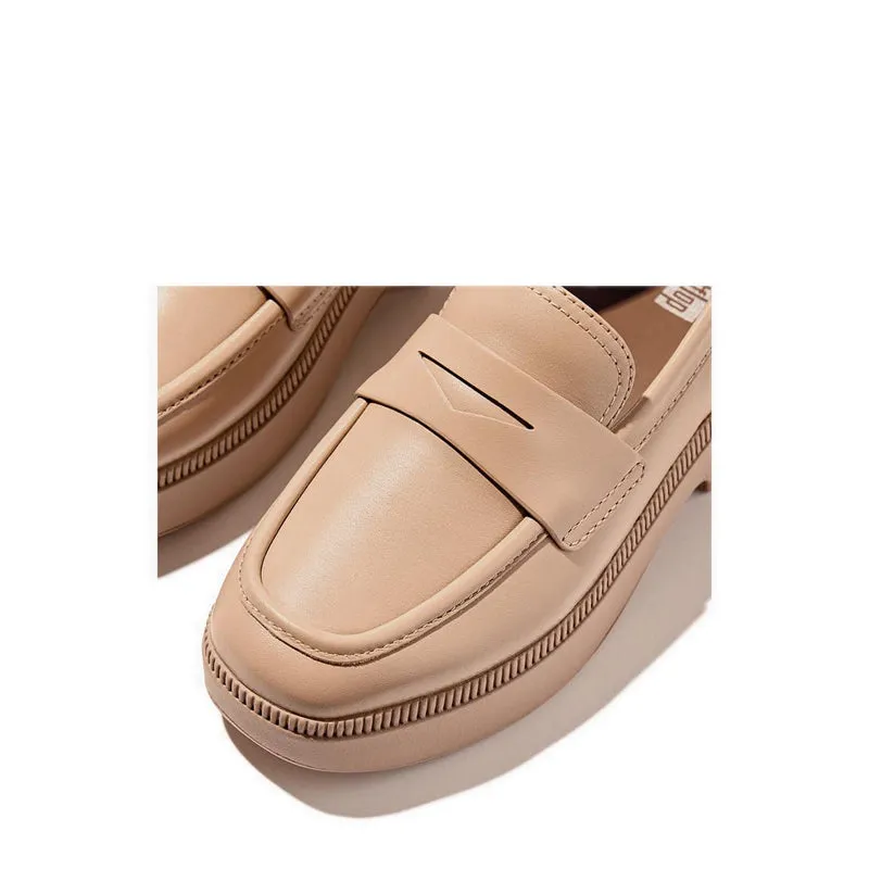 F-Luma Leather Demi-Wedge Penny Loafers - Classic Beige