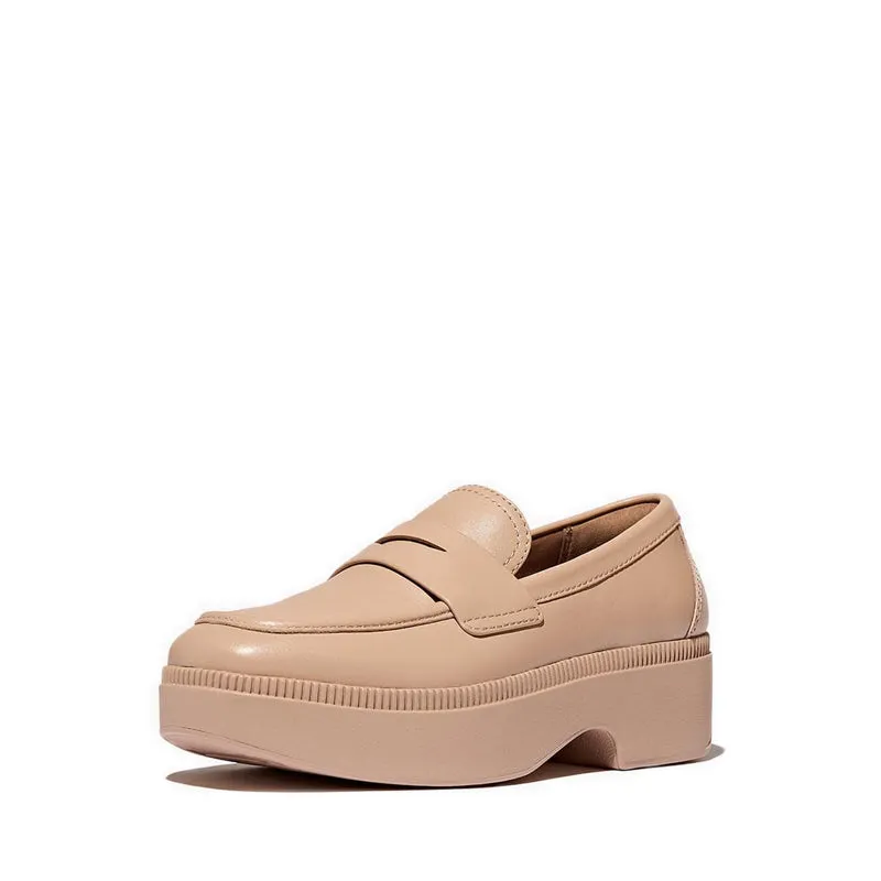 F-Luma Leather Demi-Wedge Penny Loafers - Classic Beige