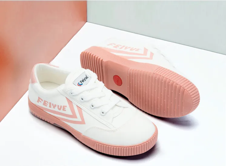 FEIYUE third edition sneakers canvas shoes board shoes trend white shoes 8182 Size 34-39 Female Youth Adult 2 Colors Sole-Pink / Brown-Gold