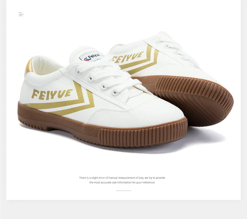 FEIYUE third edition sneakers canvas shoes board shoes trend white shoes 8182 Size 34-39 Female Youth Adult 2 Colors Sole-Pink / Brown-Gold