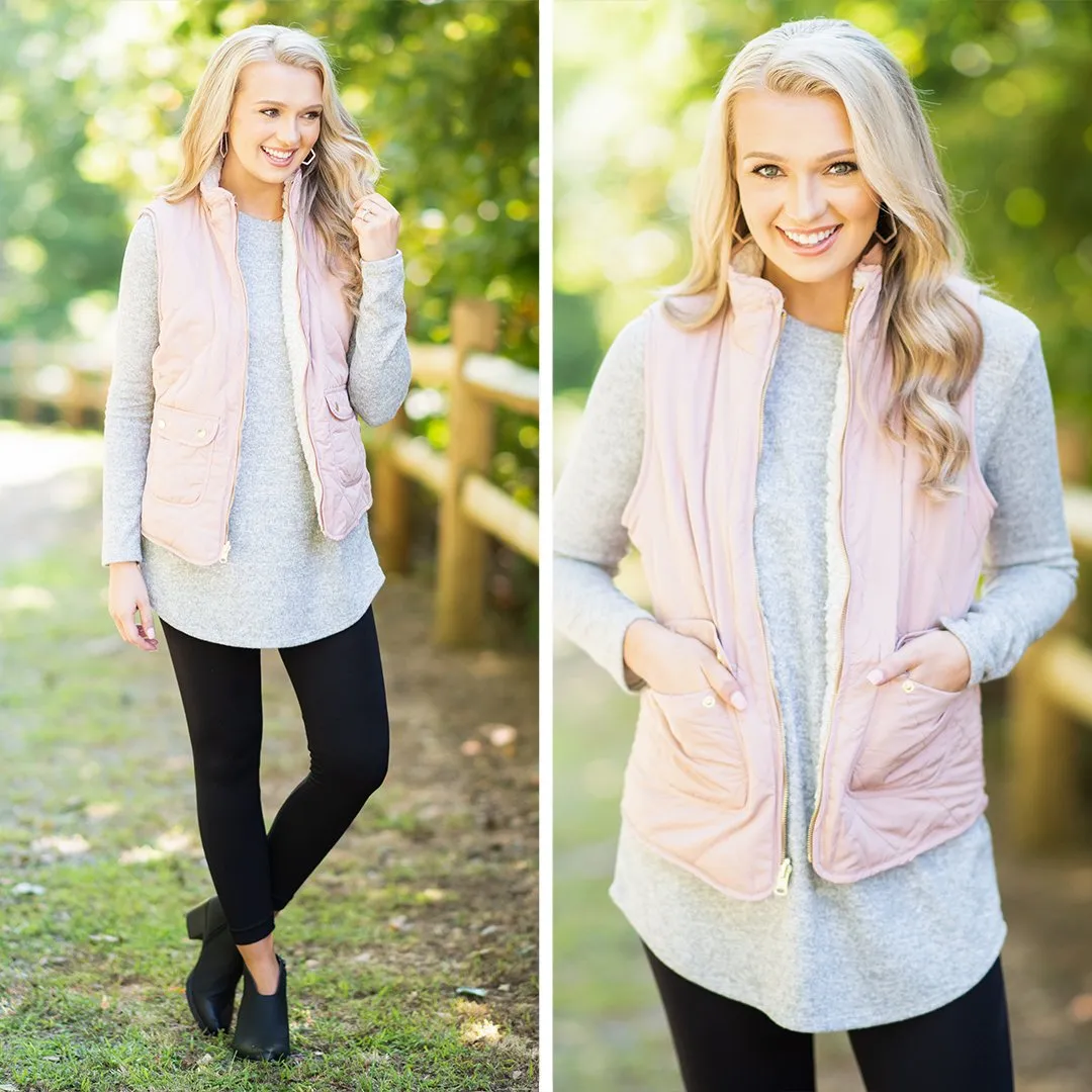 Follow The Trail Blush Pink Puffer Vest