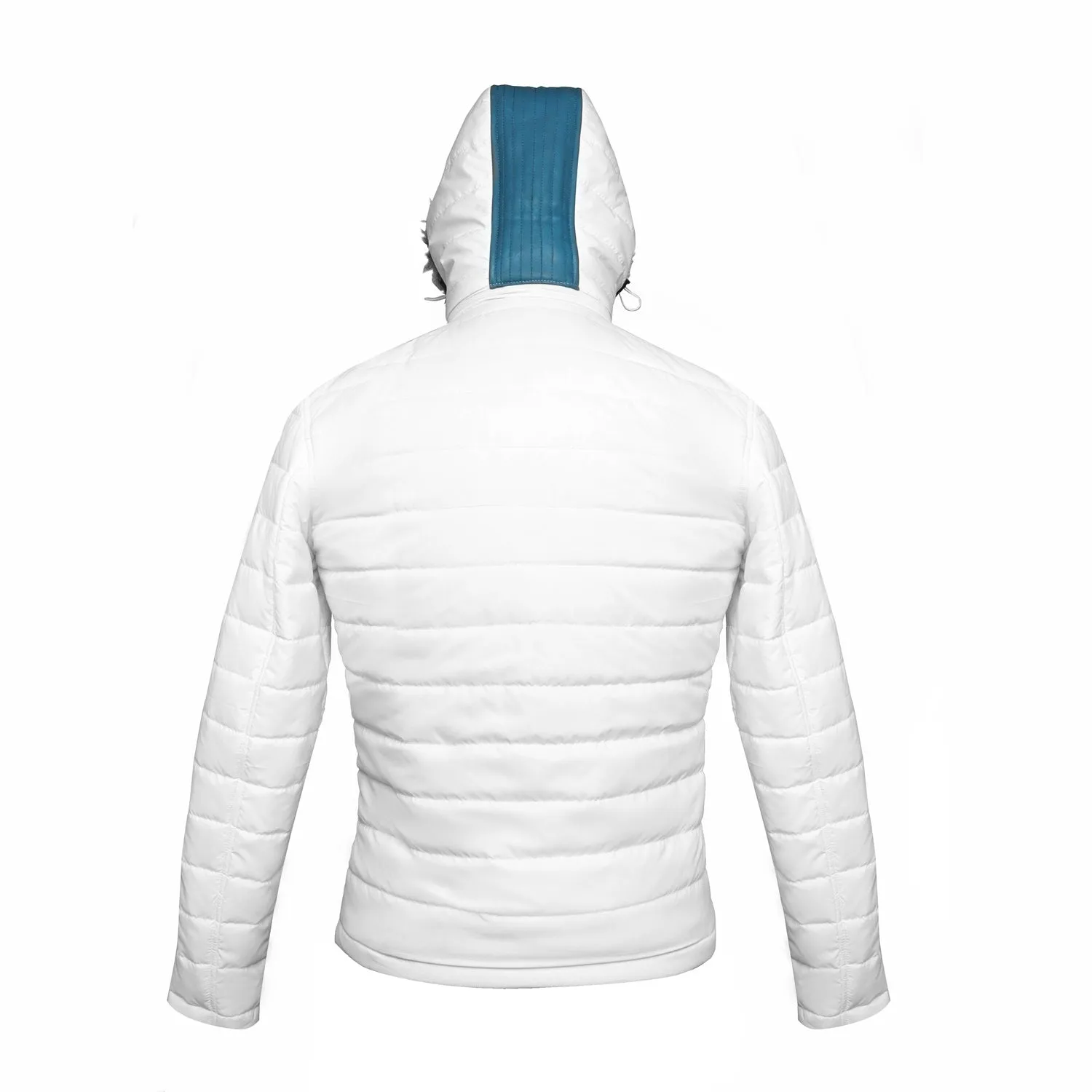 Fur Hoodie White Puffer with Blue Genuine Leather Trim Jacket by Brune & Bareskin