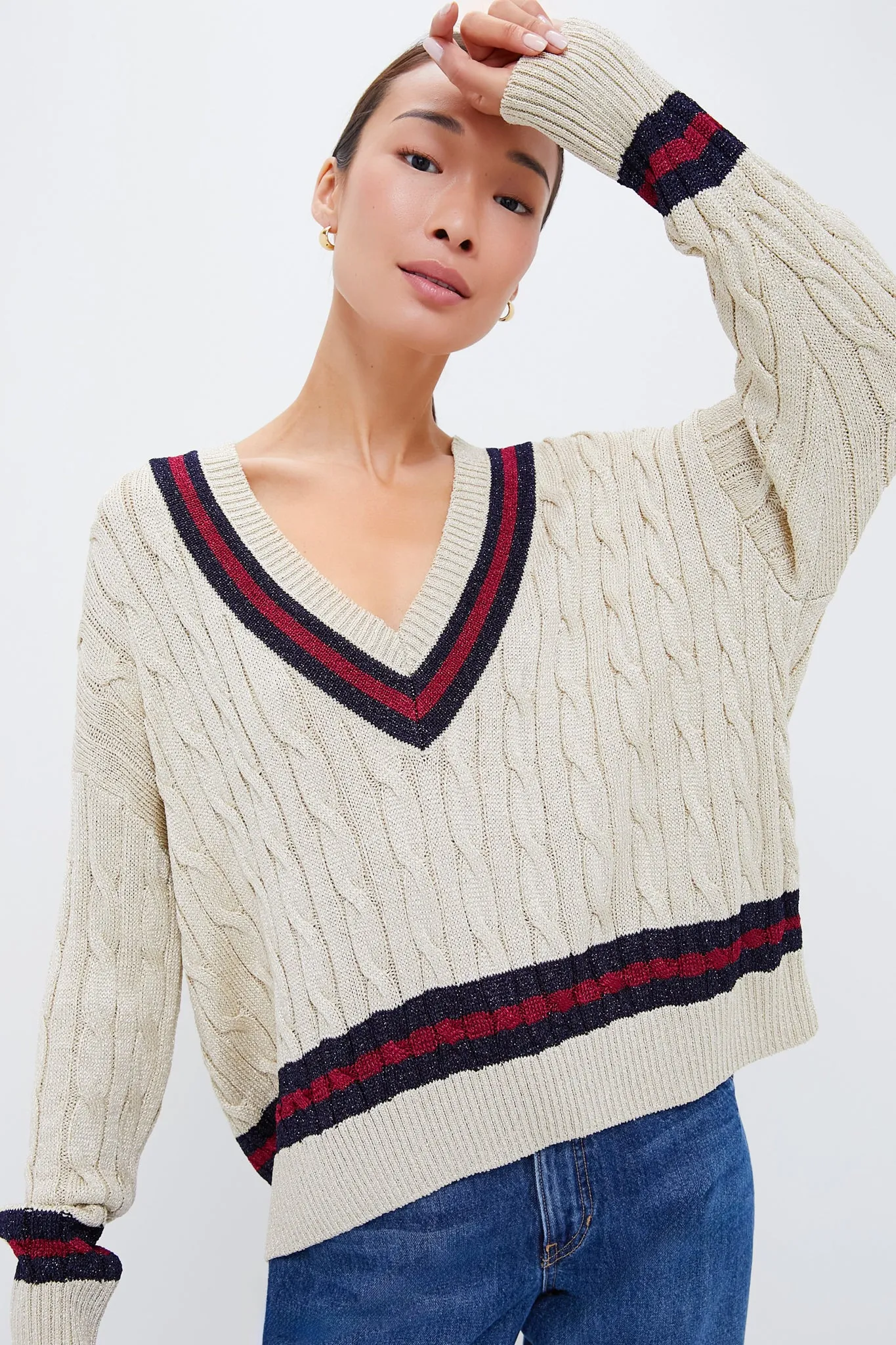 Garnet and Navy Stripe Metallic Morrissey Sweater