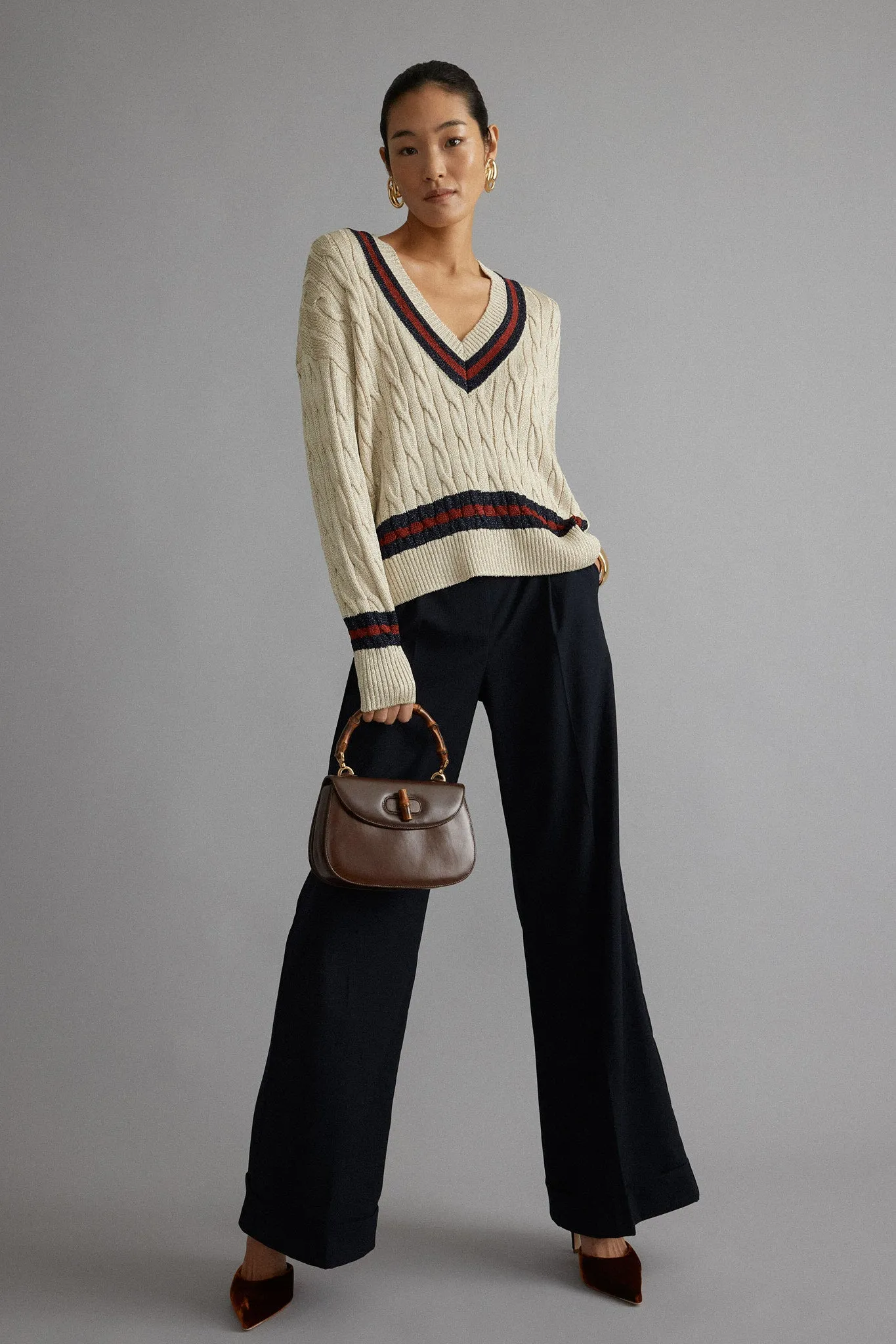 Garnet and Navy Stripe Metallic Morrissey Sweater