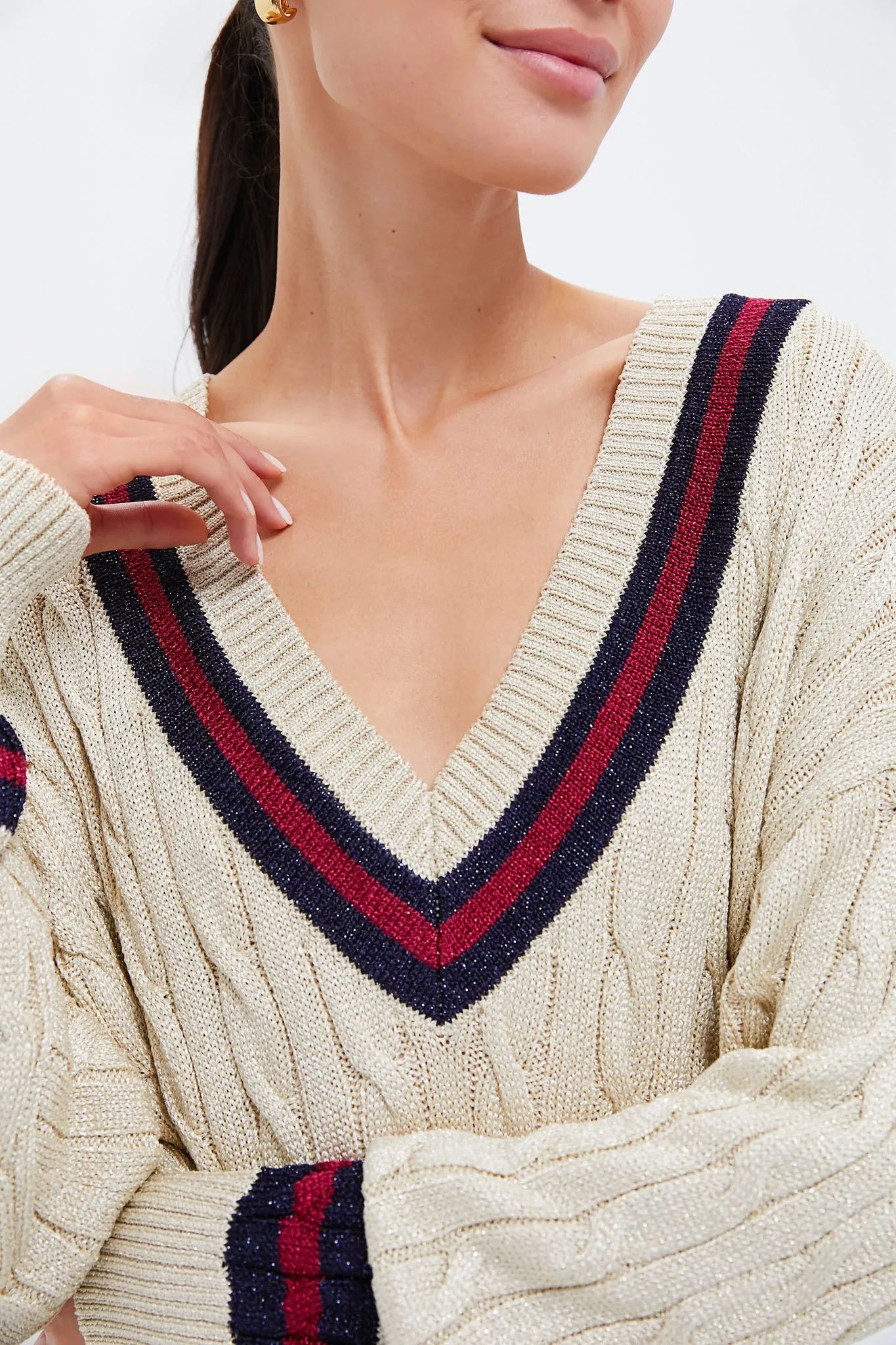 Garnet and Navy Stripe Metallic Morrissey Sweater