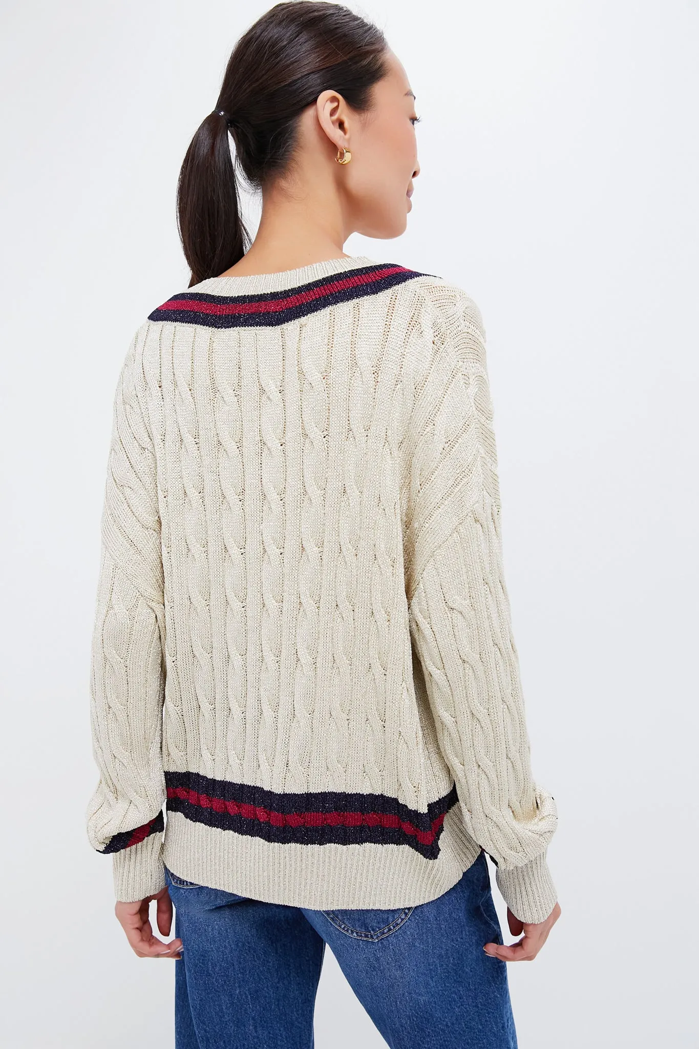 Garnet and Navy Stripe Metallic Morrissey Sweater