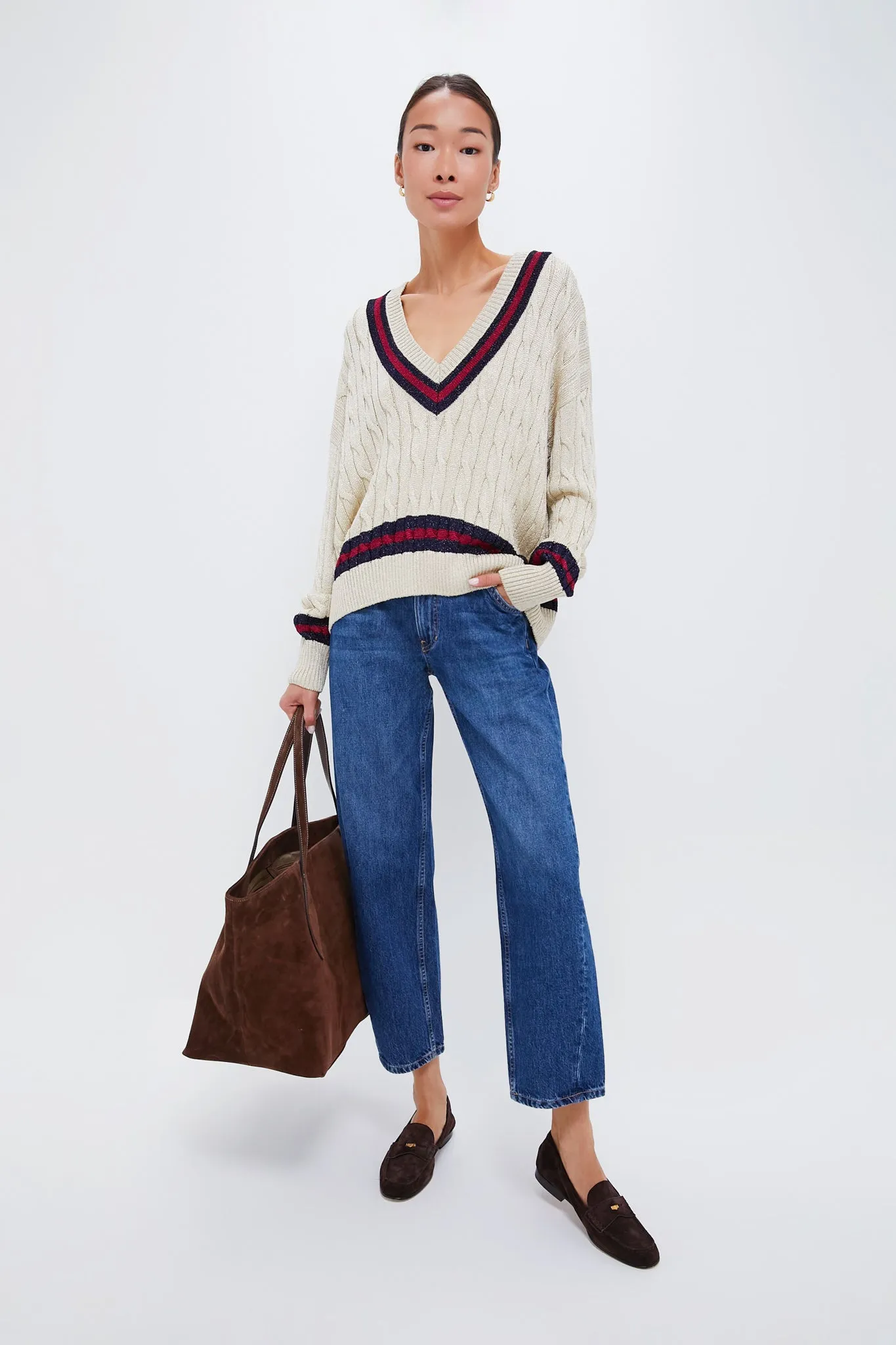 Garnet and Navy Stripe Metallic Morrissey Sweater