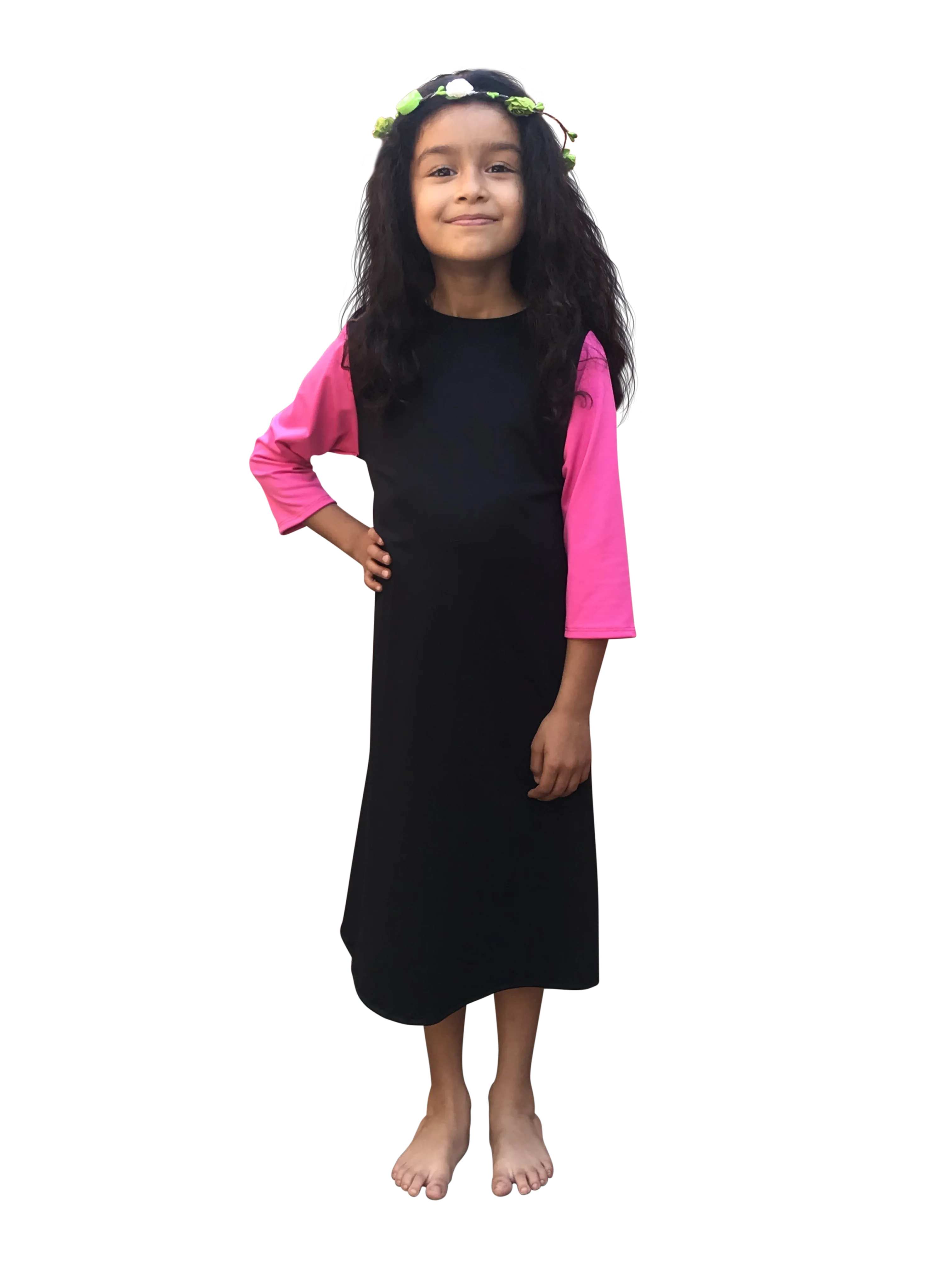 Girls Modest Swim Dress (Black with Pink)