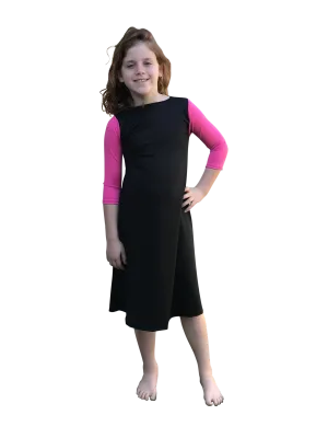 Girls Modest Swim Dress (Black with Pink)