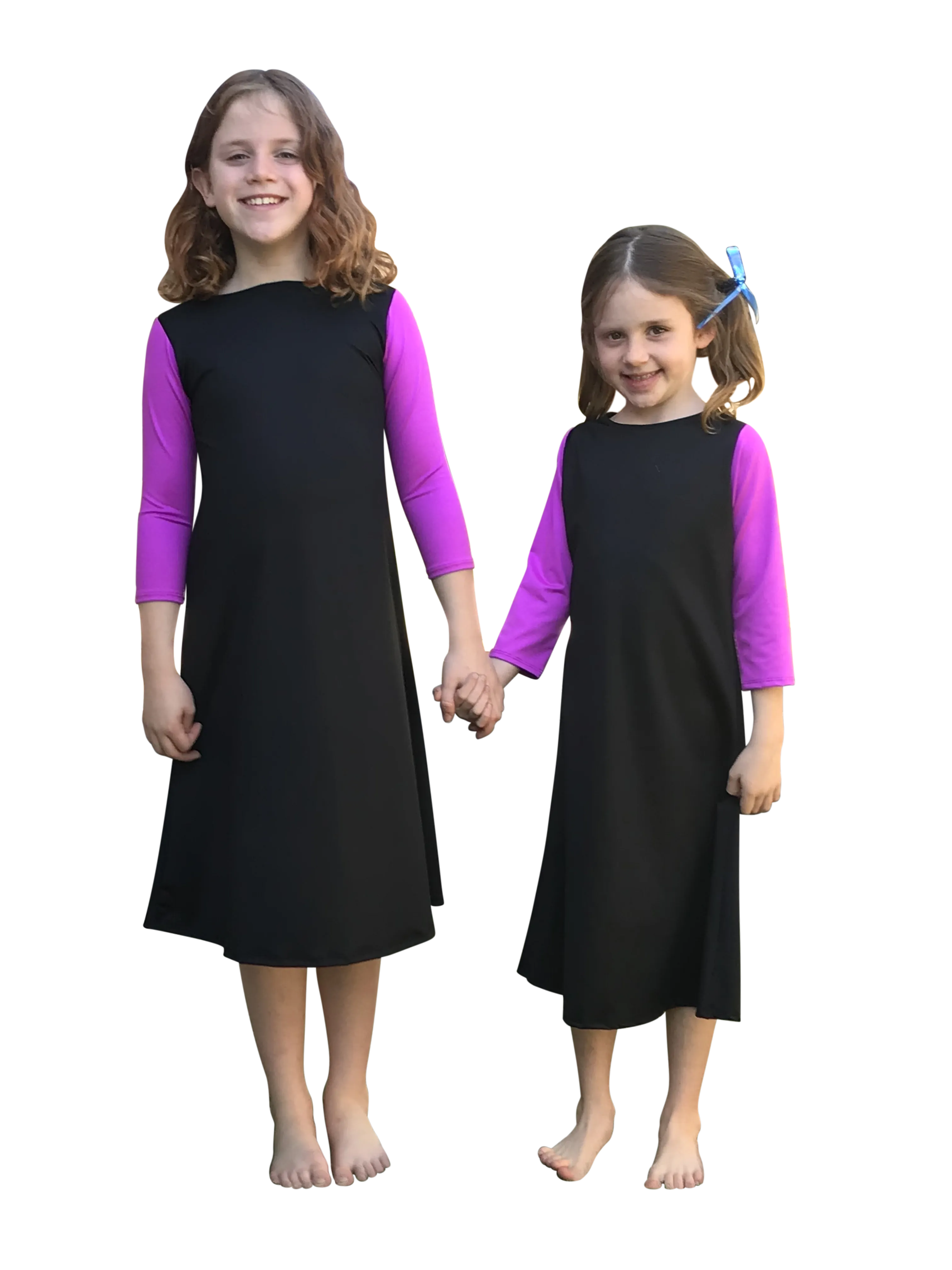 Girls Modest Swim Dress (Black with Purple)