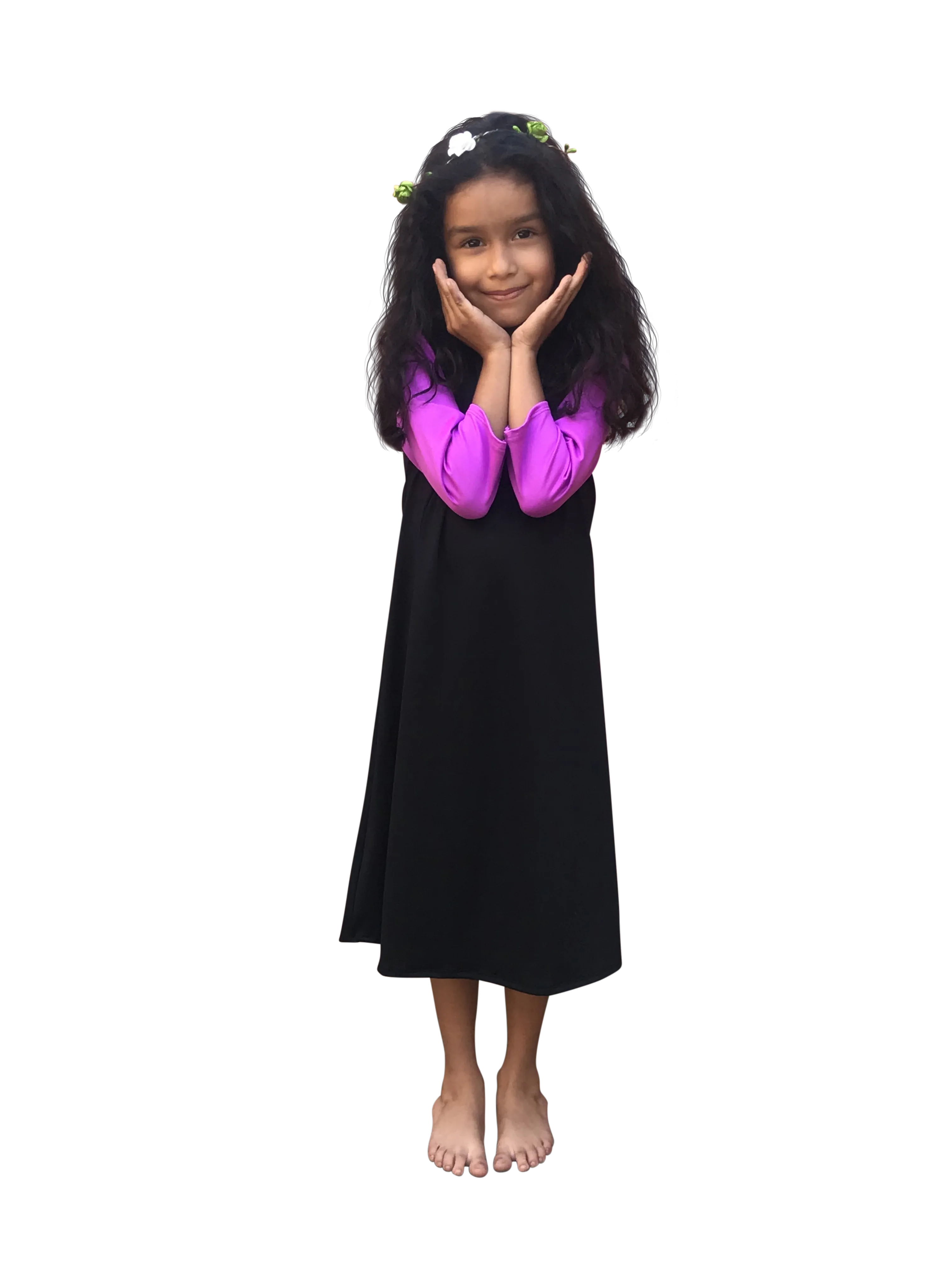 Girls Modest Swim Dress (Black with Purple)