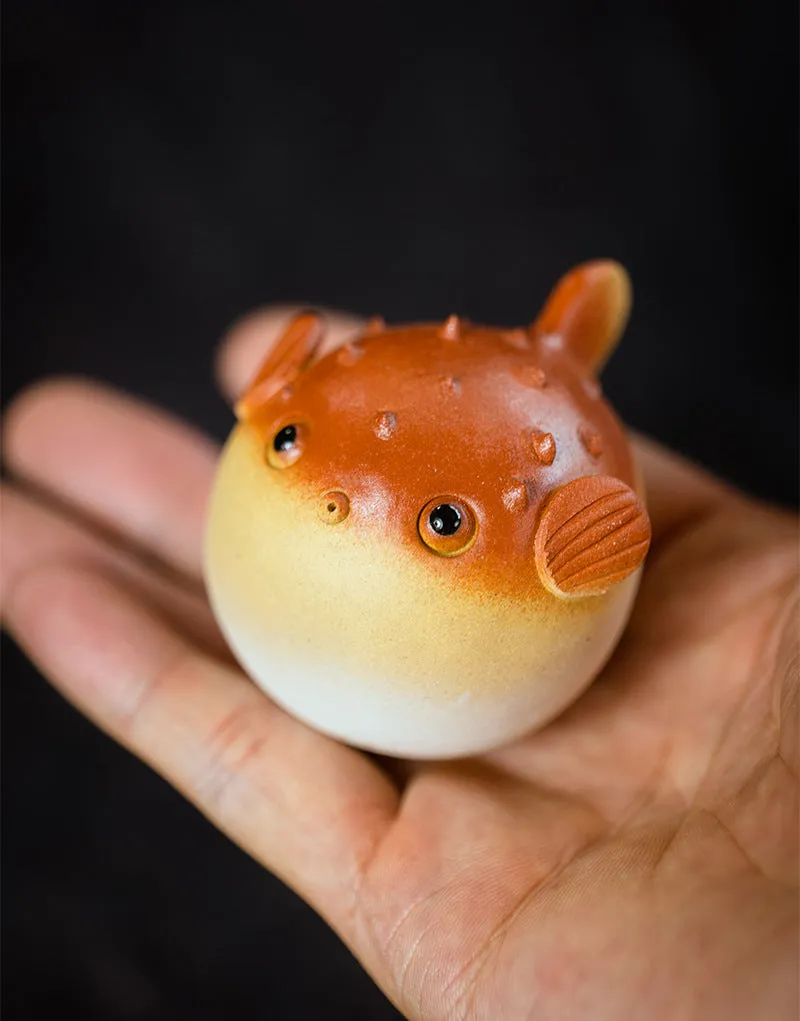 Gohobi Handmade Ceramic YiXing Clay Puffer Fish Ornament Tea pet