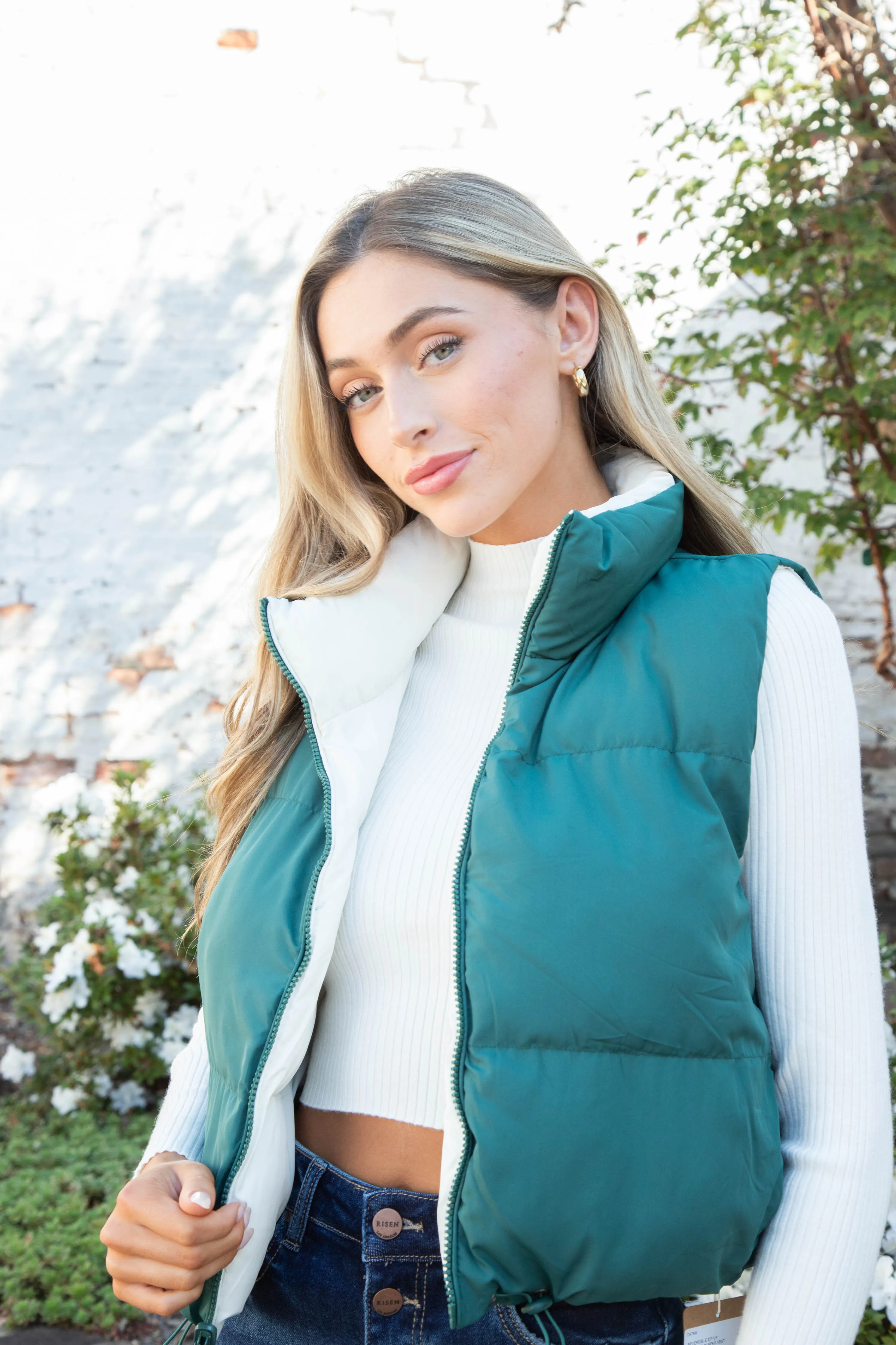 Gracey Reversible Crop Vest, Hunter Green